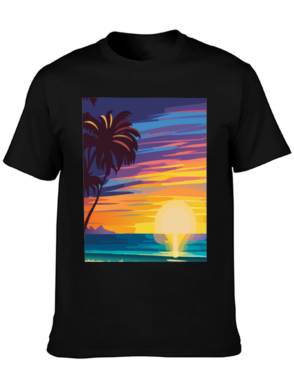 Tropical Sunset Graphic Tee - Island Vibes Black T-Shirt