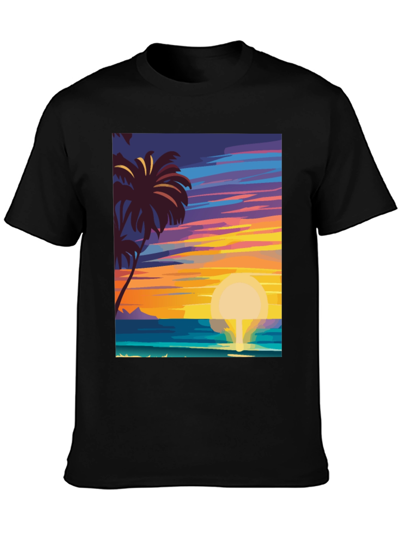 Tropical Sunset Graphic Tee - Island Vibes Black T-Shirt