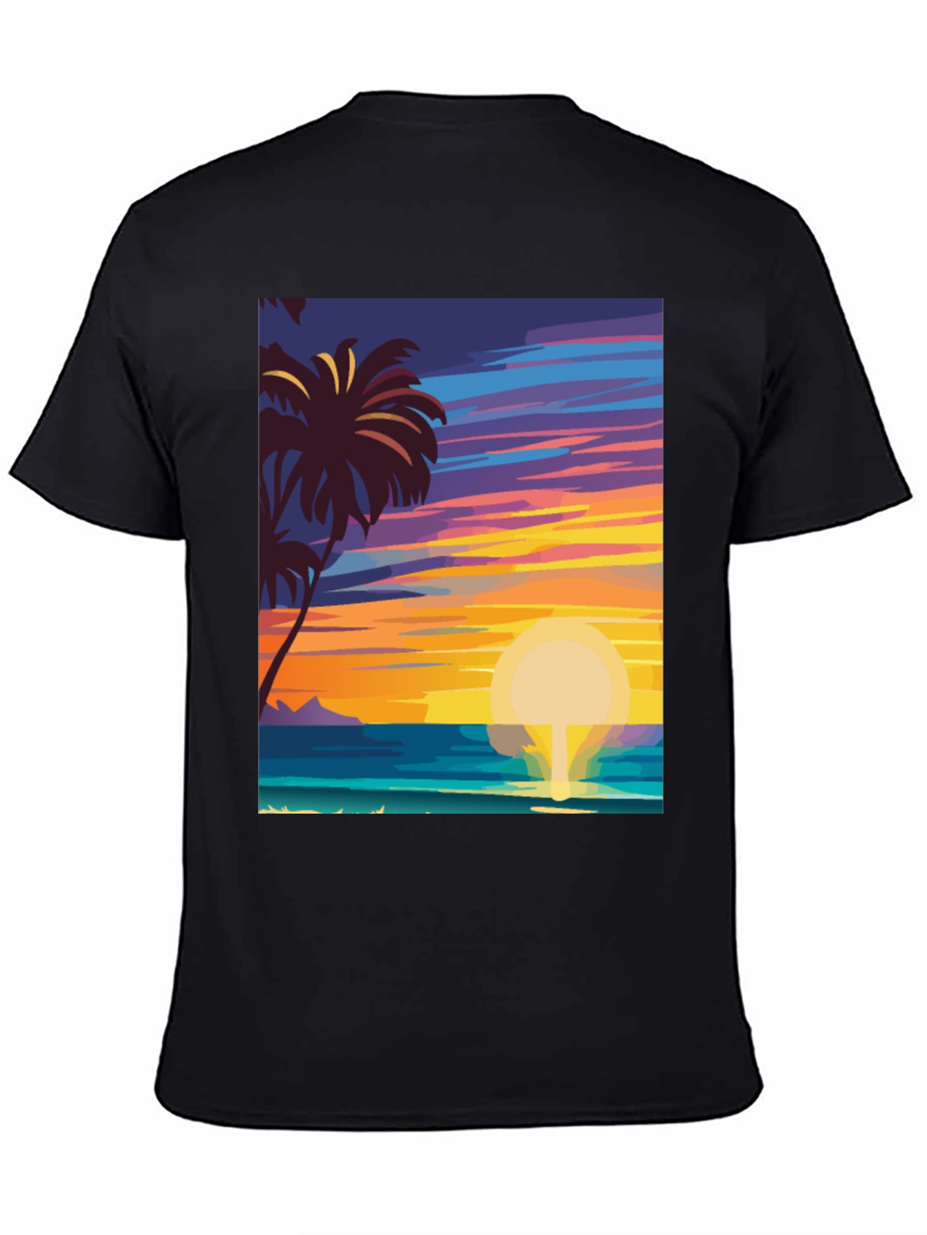 Tropical Sunset Graphic Tee - Island Vibes Black T-Shirt