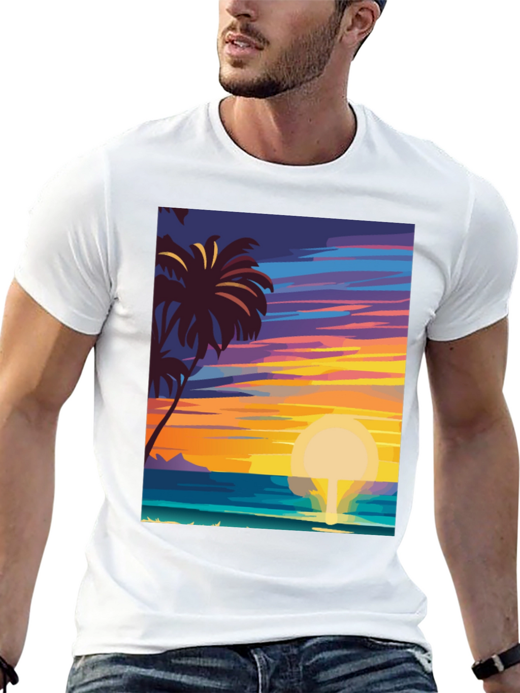 Tropical Sunset Graphic Tee - Island Vibes Black T-Shirt
