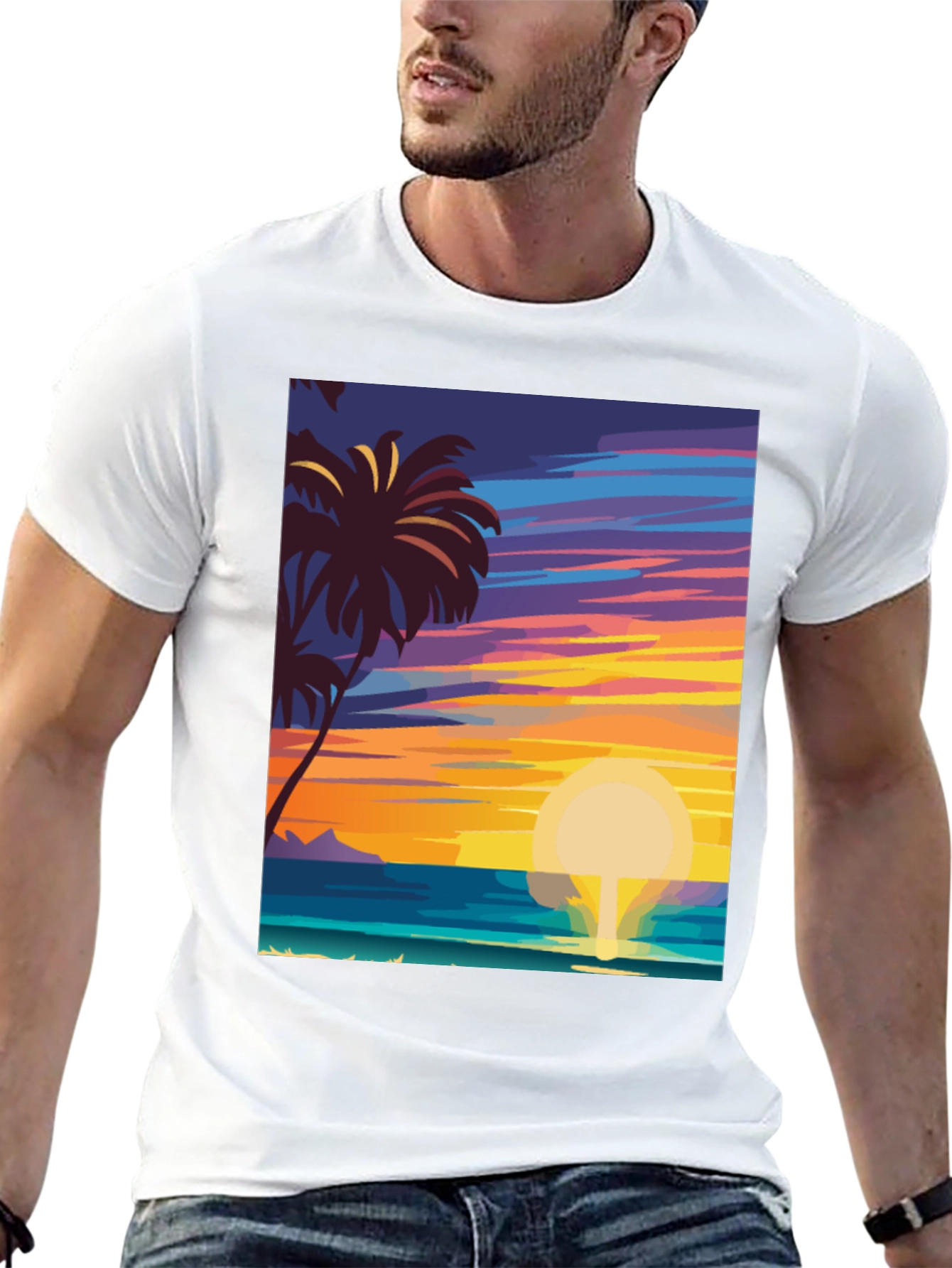 Tropical Sunset Graphic Tee - Island Vibes Black T-Shirt