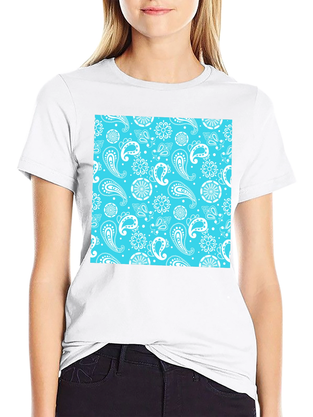 Black Tee with Blue Bandana Print