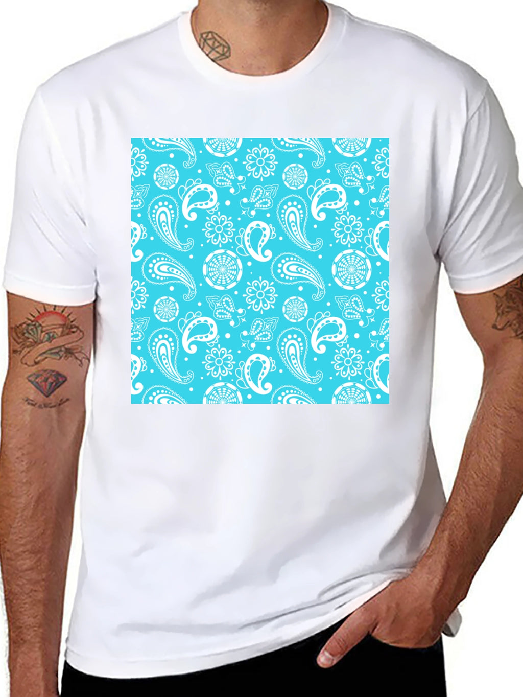 Black Tee with Blue Bandana Print