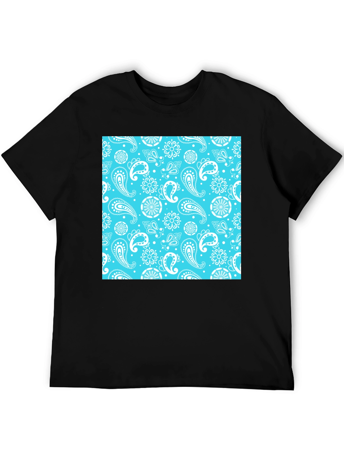Black Tee with Blue Bandana Print