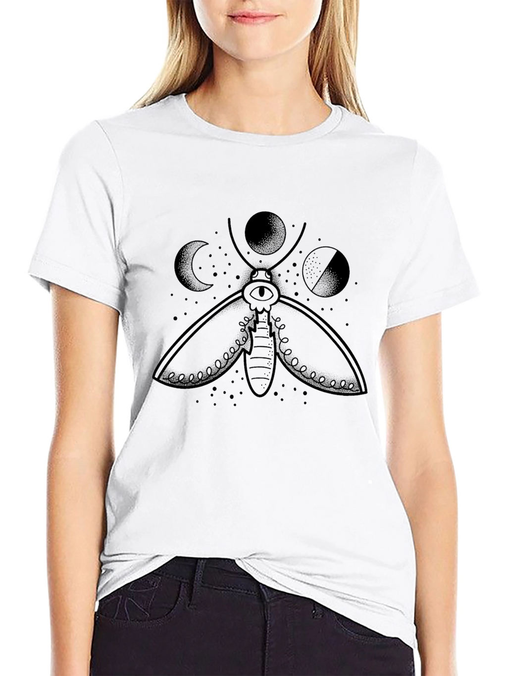 Moth Moon Phases Graphic Tee - Black