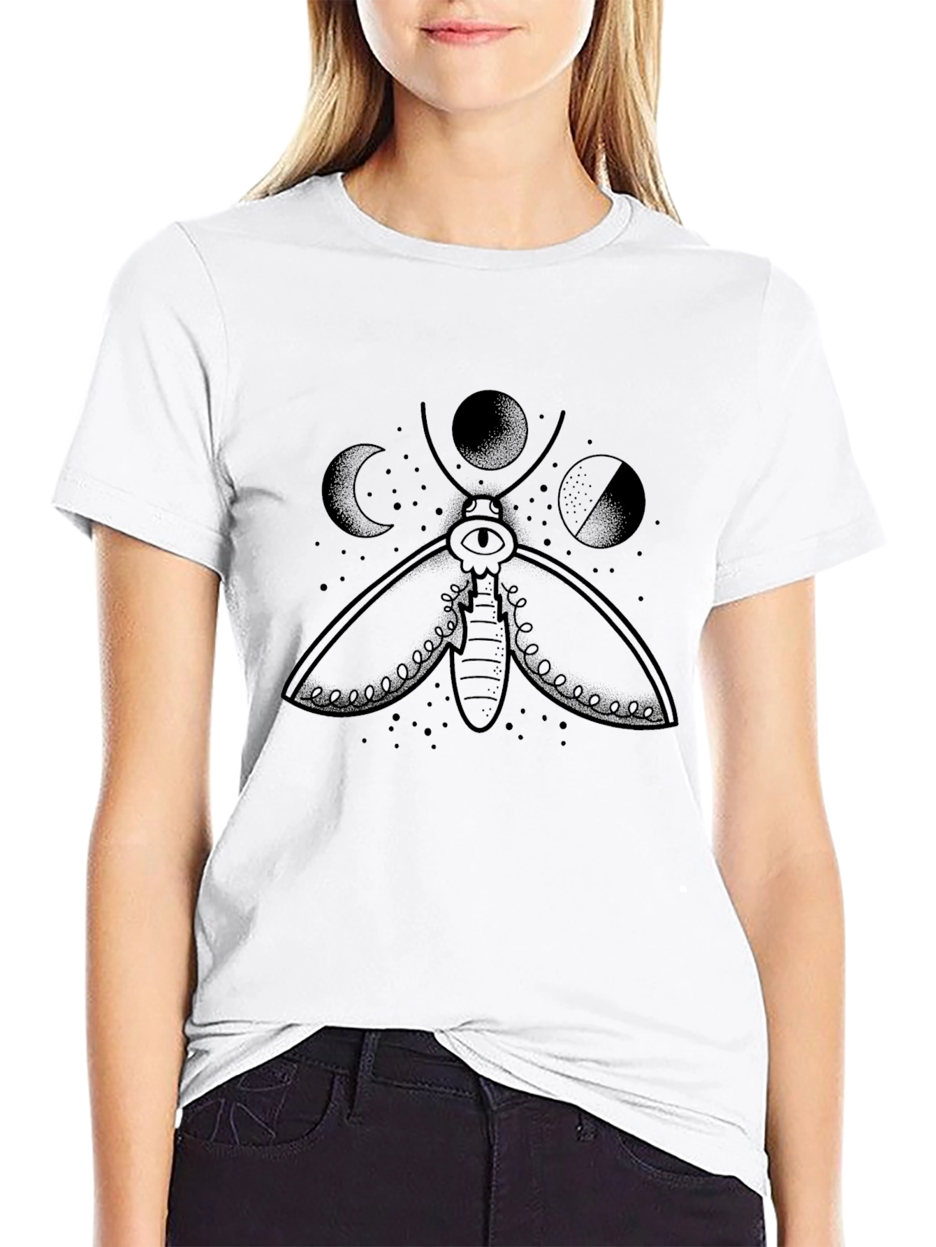 Moth Moon Phases Graphic Tee - Black