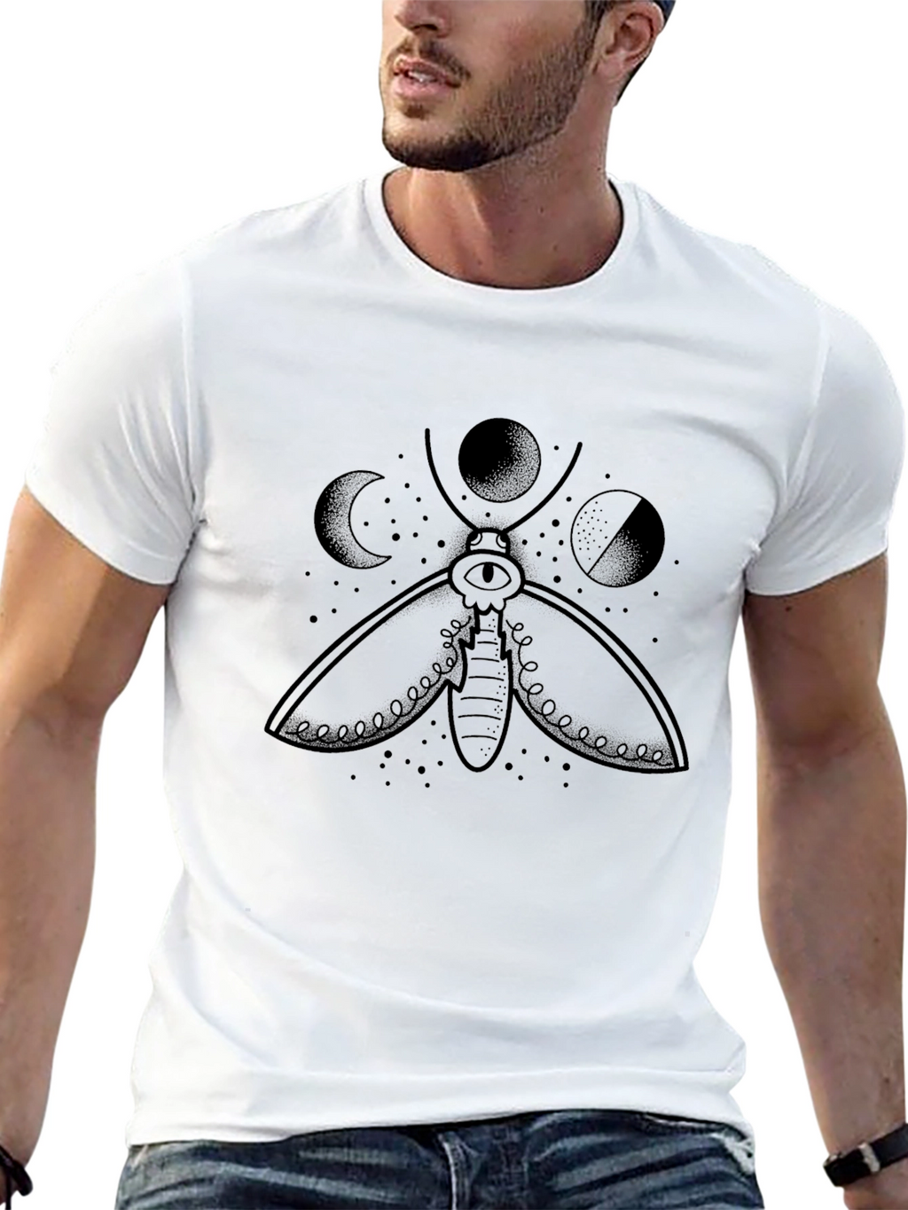 Moth Moon Phases Graphic Tee - Black