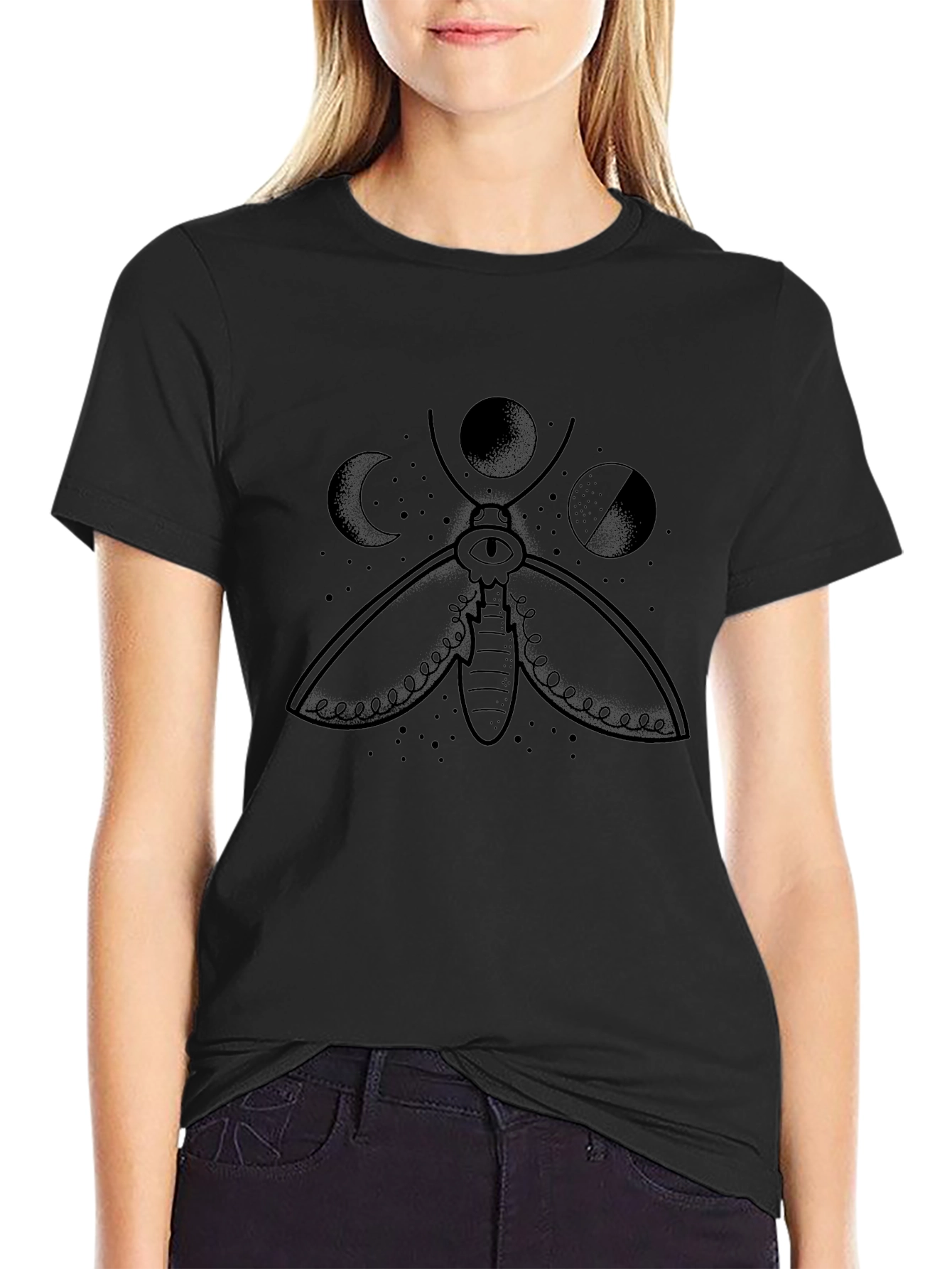Moth Moon Phases Graphic Tee - Black