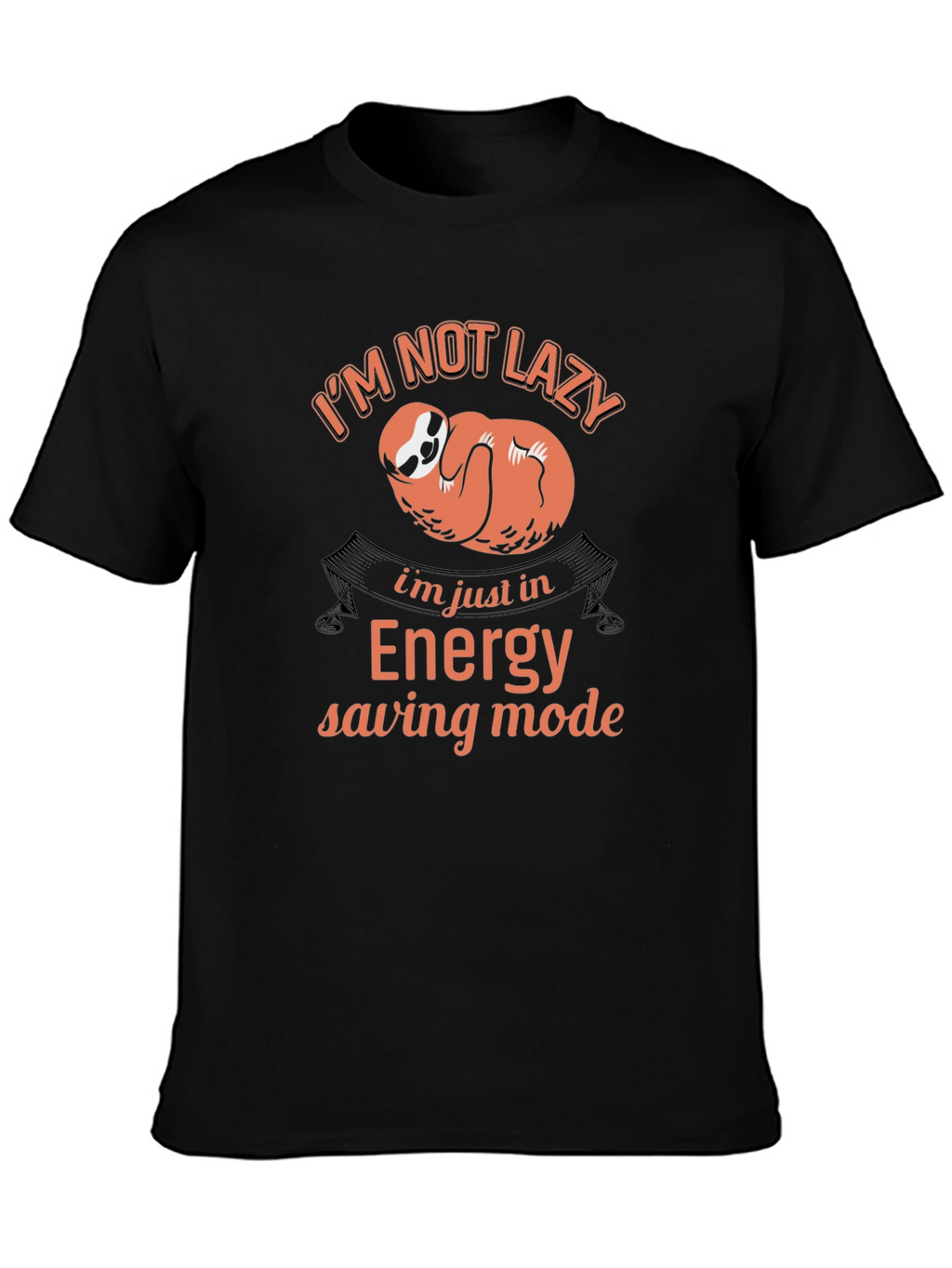 Funny Sloth Energy Saving Mode Black T-Shirt