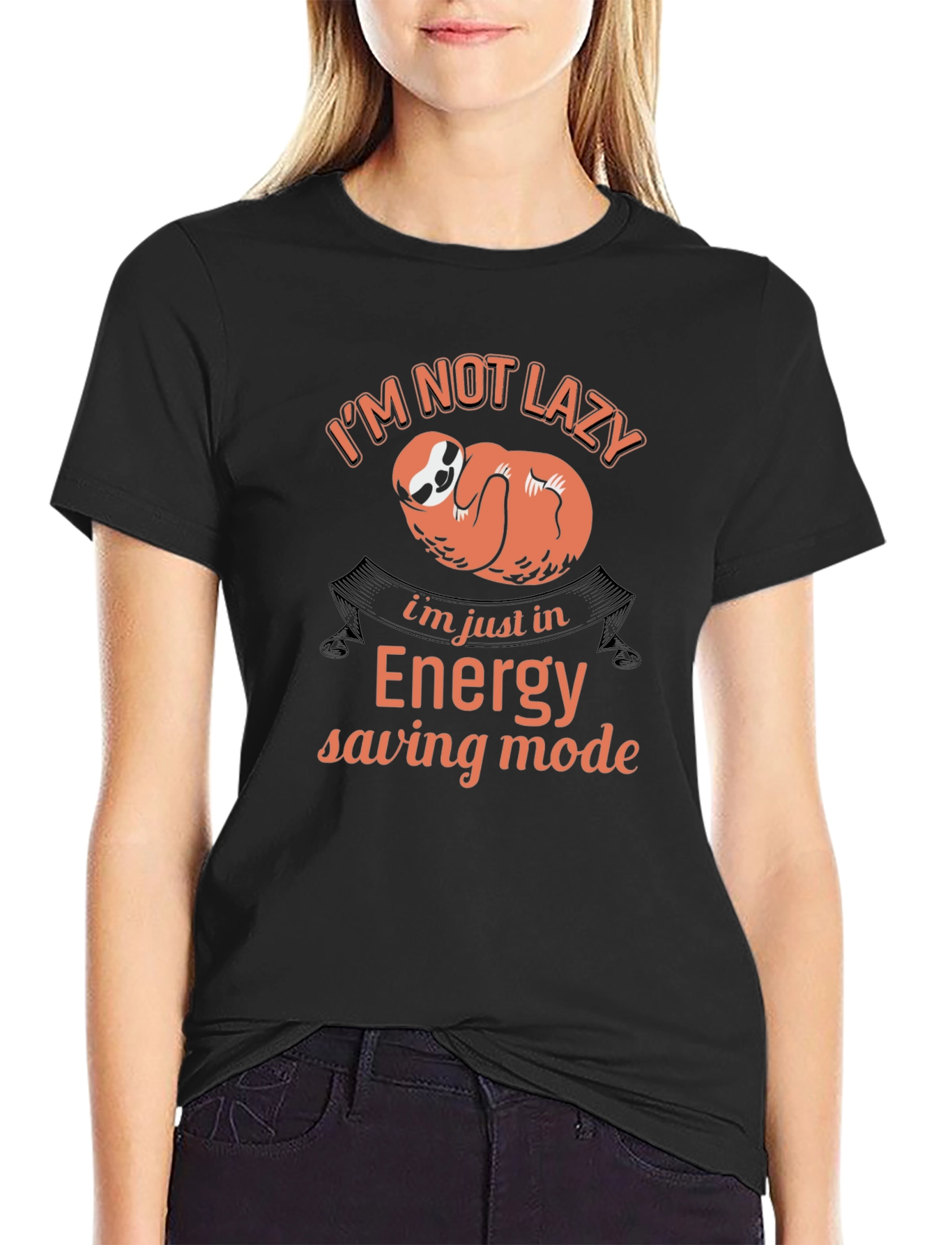 Funny Sloth Energy Saving Mode Black T-Shirt