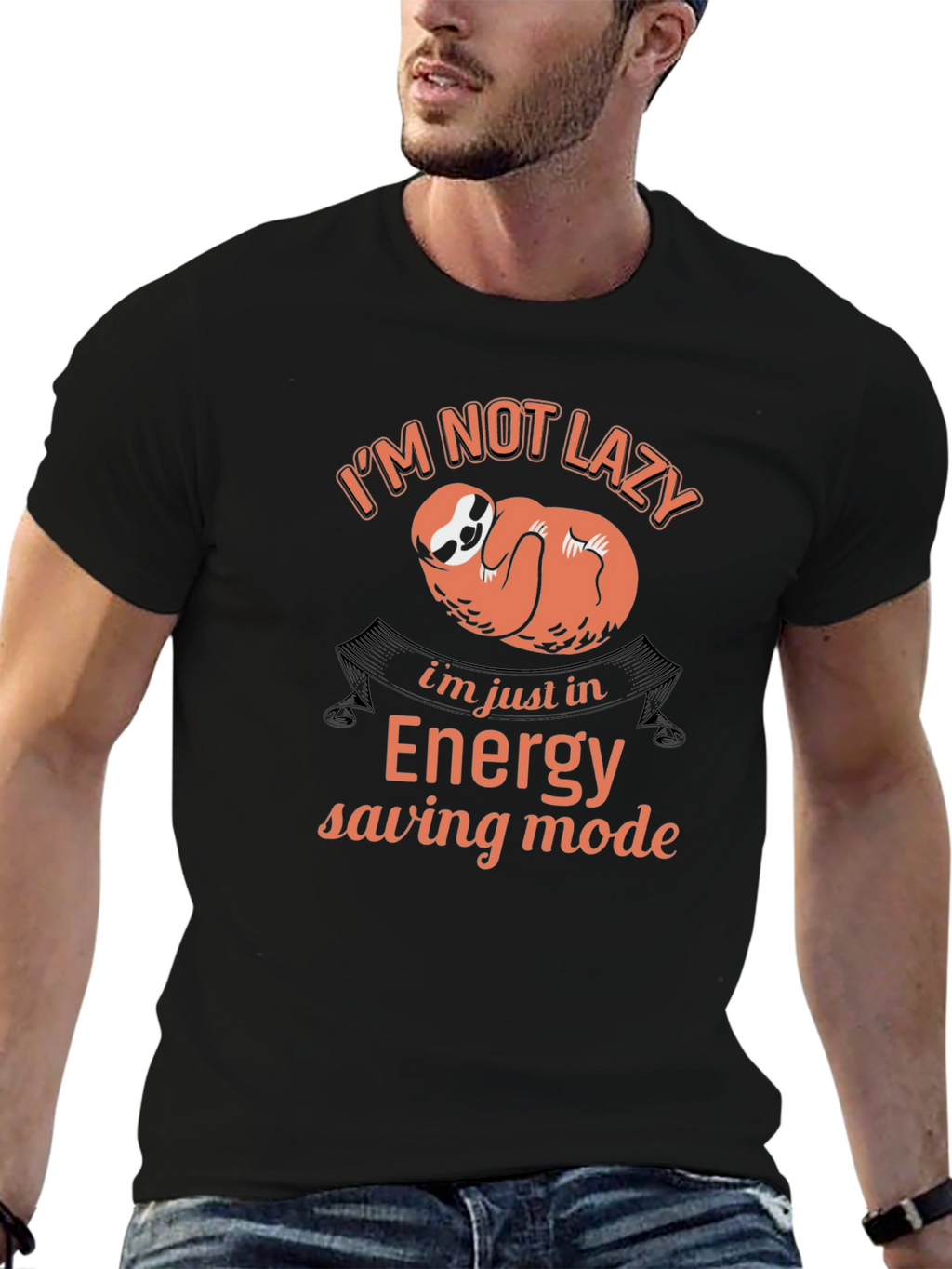 Funny Sloth Energy Saving Mode Black T-Shirt