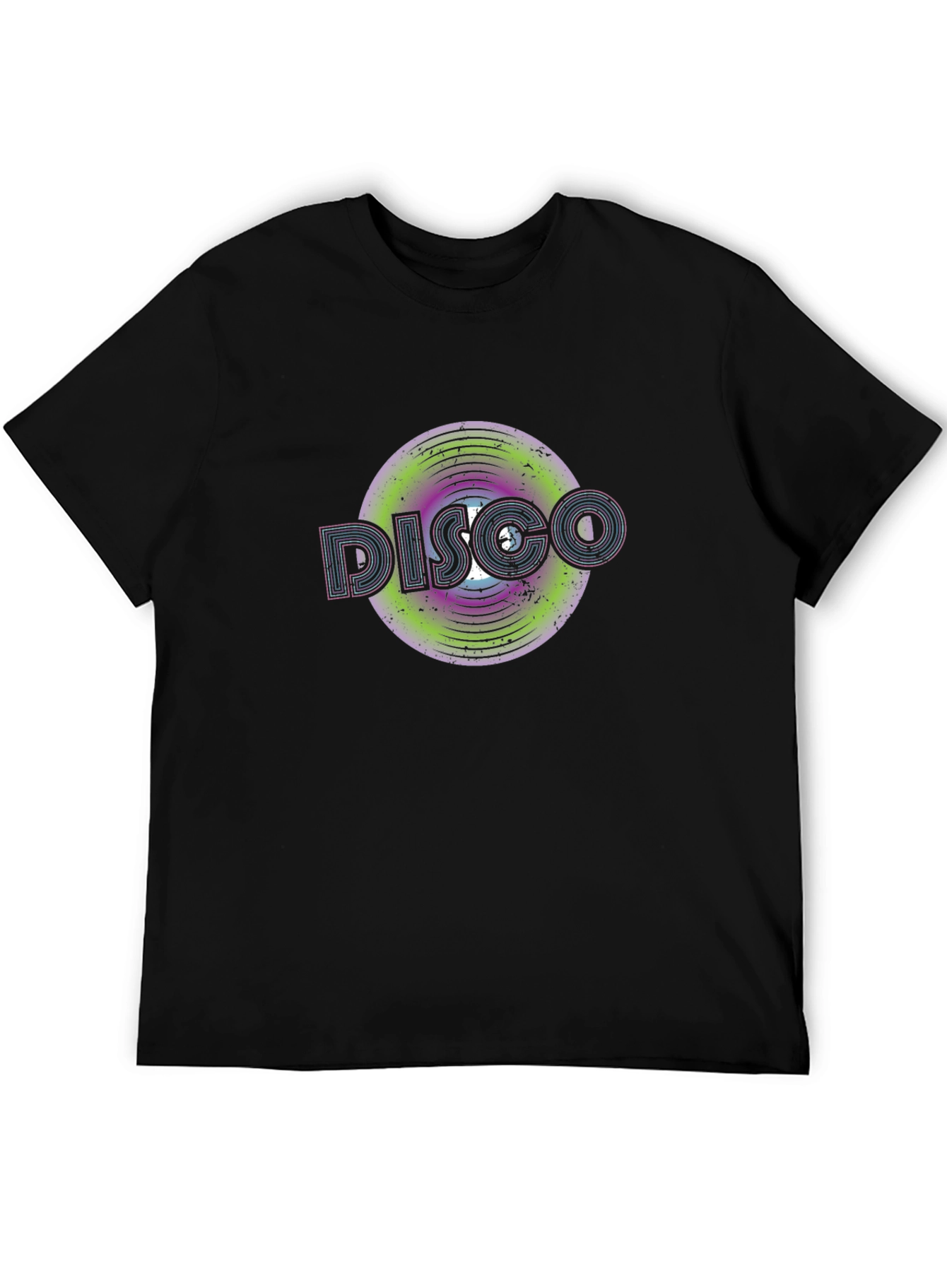 Retro Disco Record Graphic T-Shirt - Black