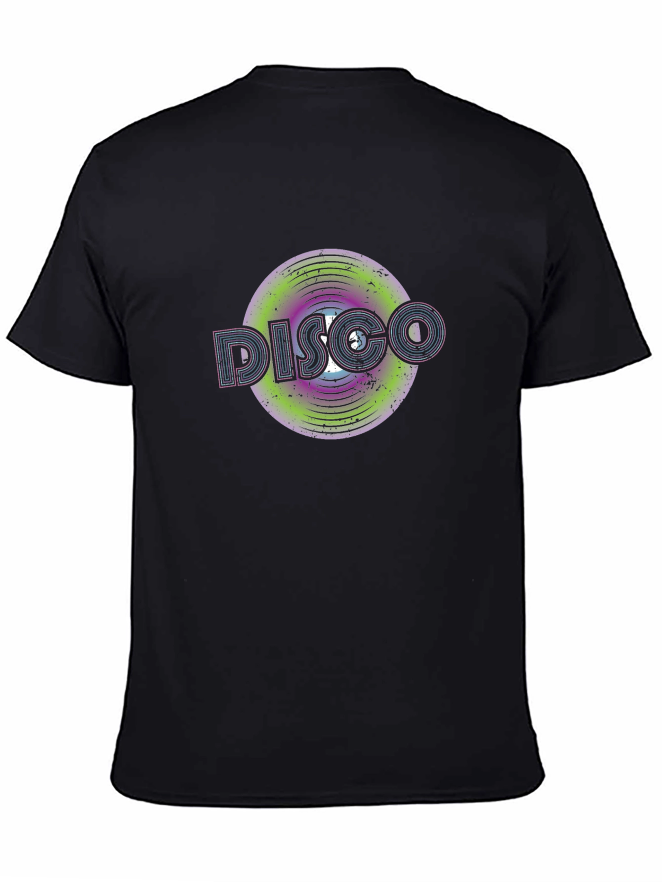 Retro Disco Record Graphic T-Shirt - Black