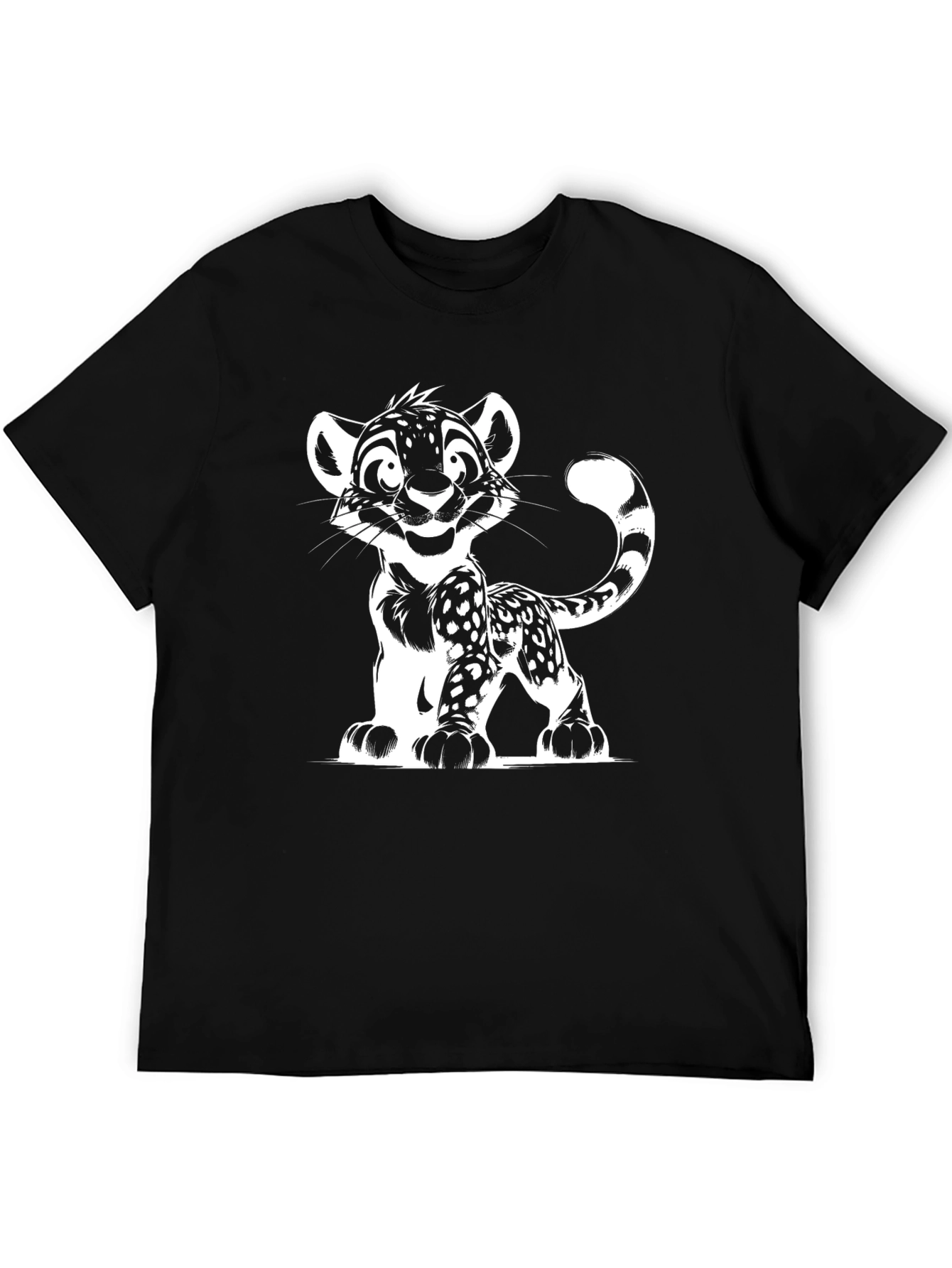 Cartoon Leopard Graphic Black Tee