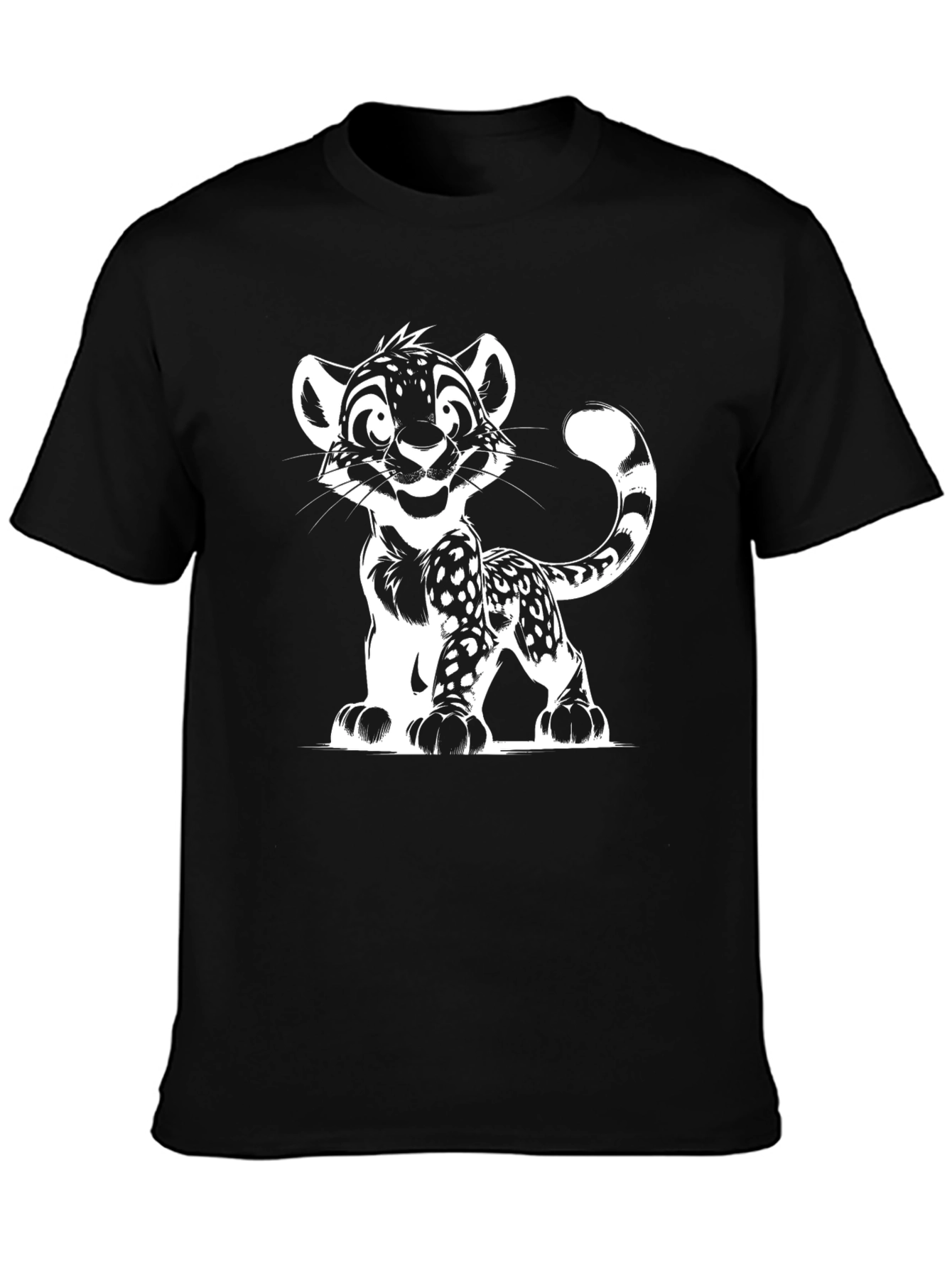 Cartoon Leopard Graphic Black Tee