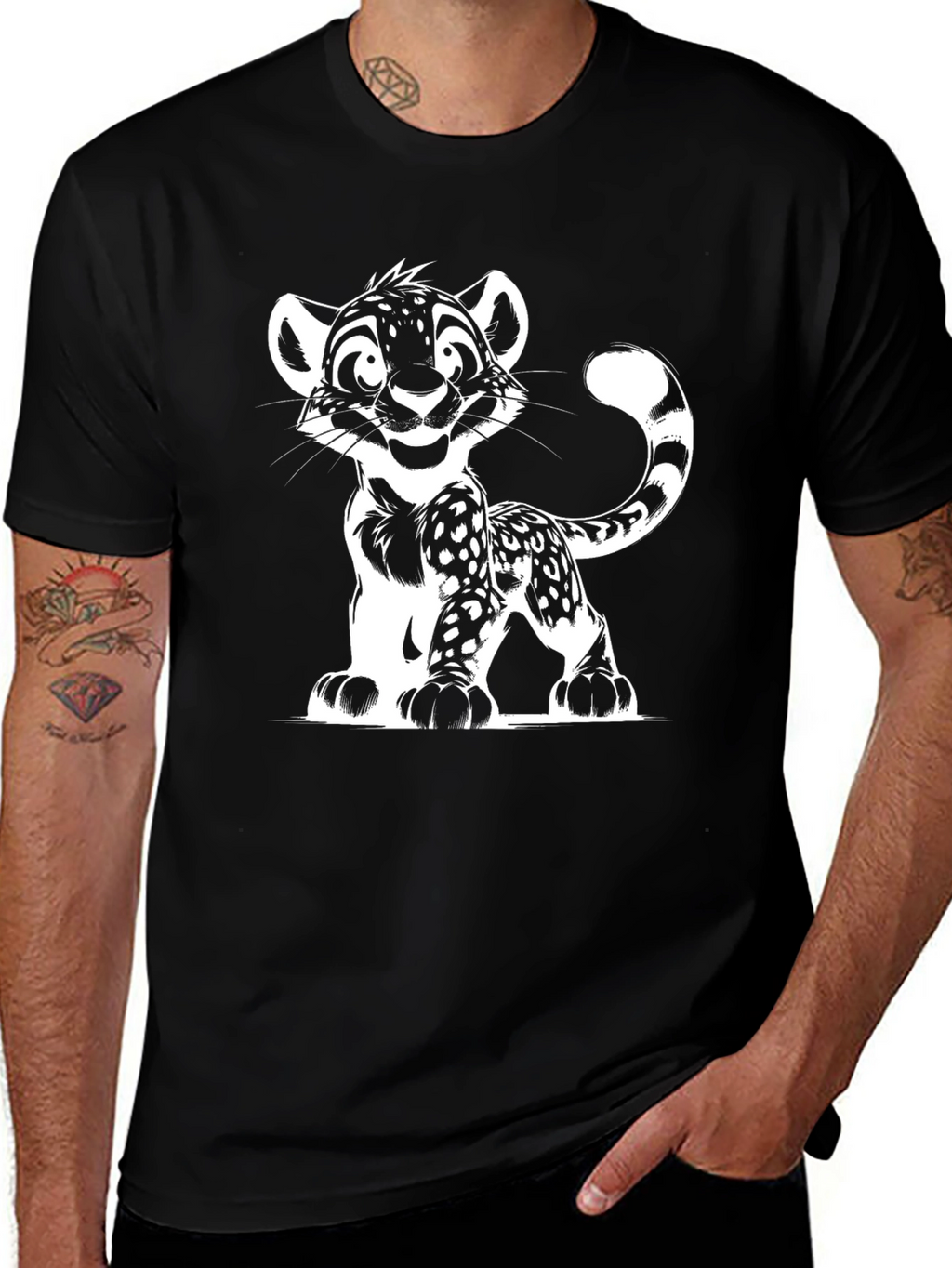 Cartoon Leopard Graphic Black Tee