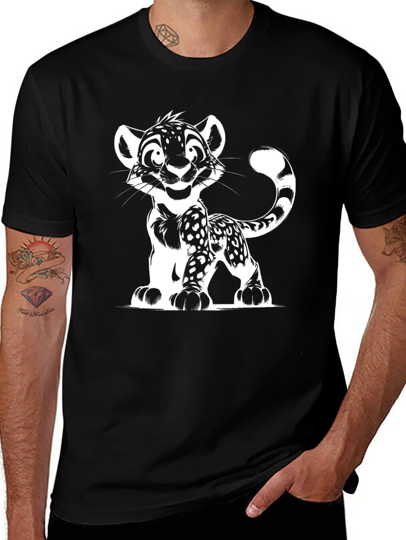 Cartoon Leopard Graphic Black Tee