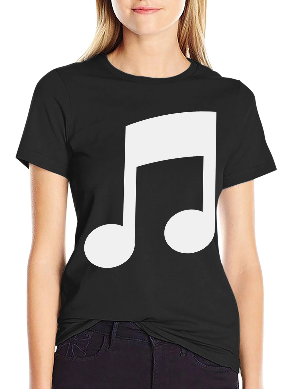 Black T-Shirt with White Musical Note Design