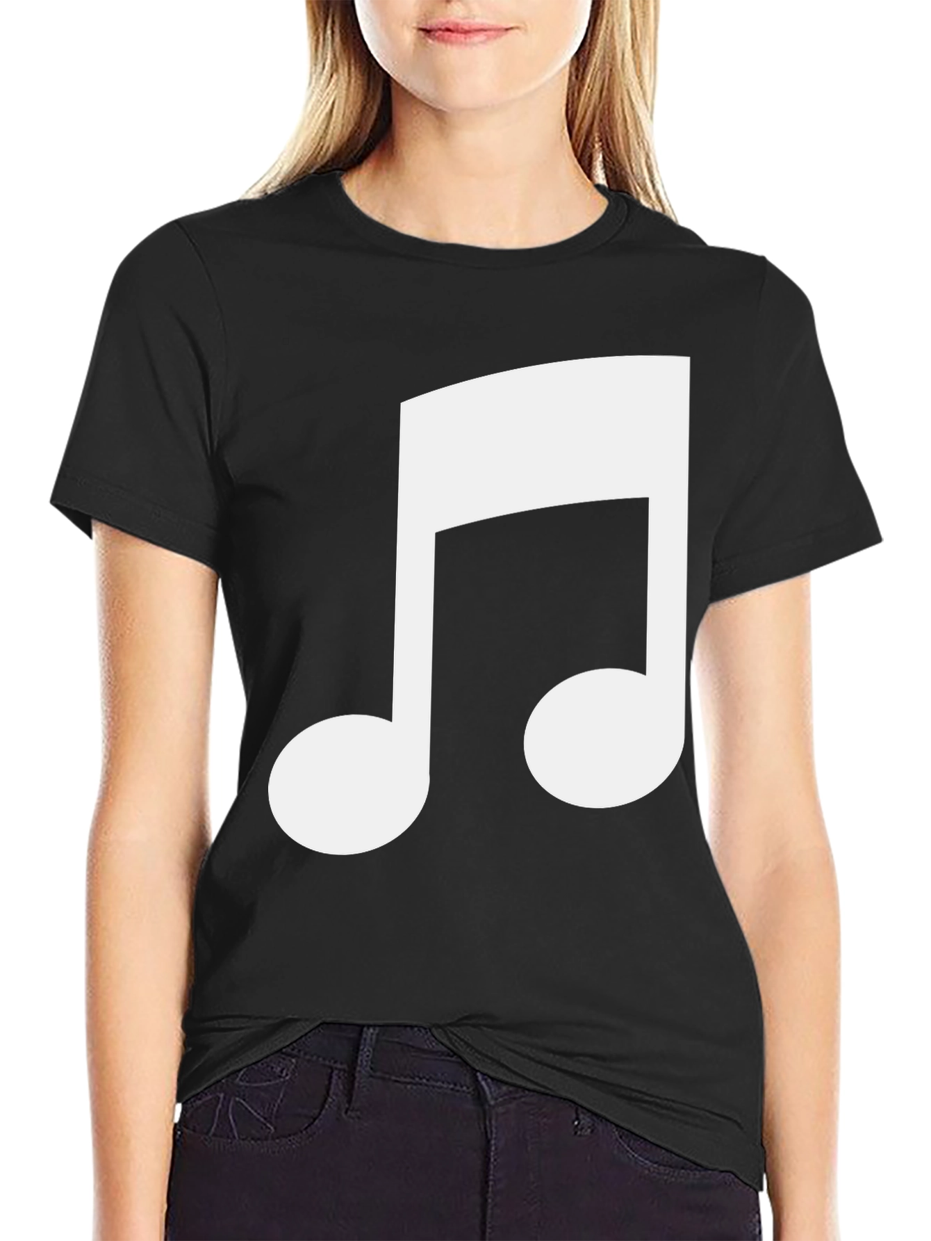 Black T-Shirt with White Musical Note Design
