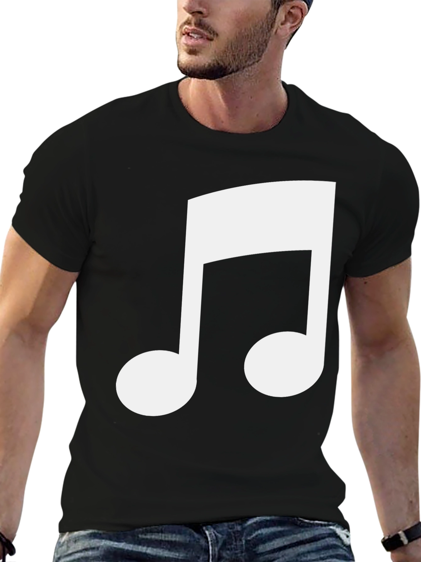 Black T-Shirt with White Musical Note Design