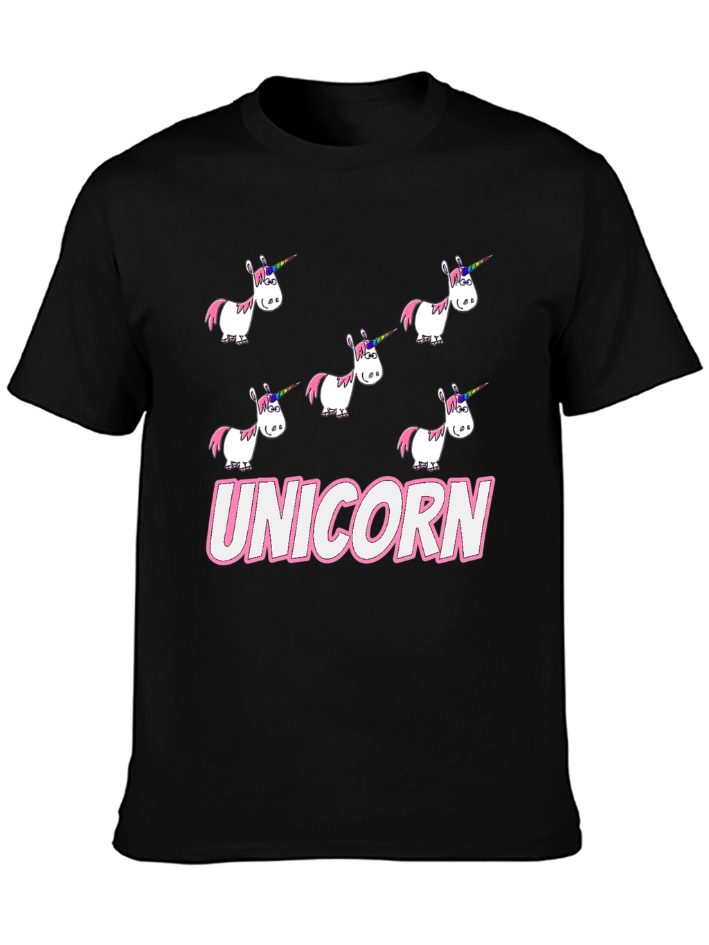 Unicorn Cartoon Print Black T-Shirt