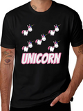 Unicorn Cartoon Print Black T-Shirt