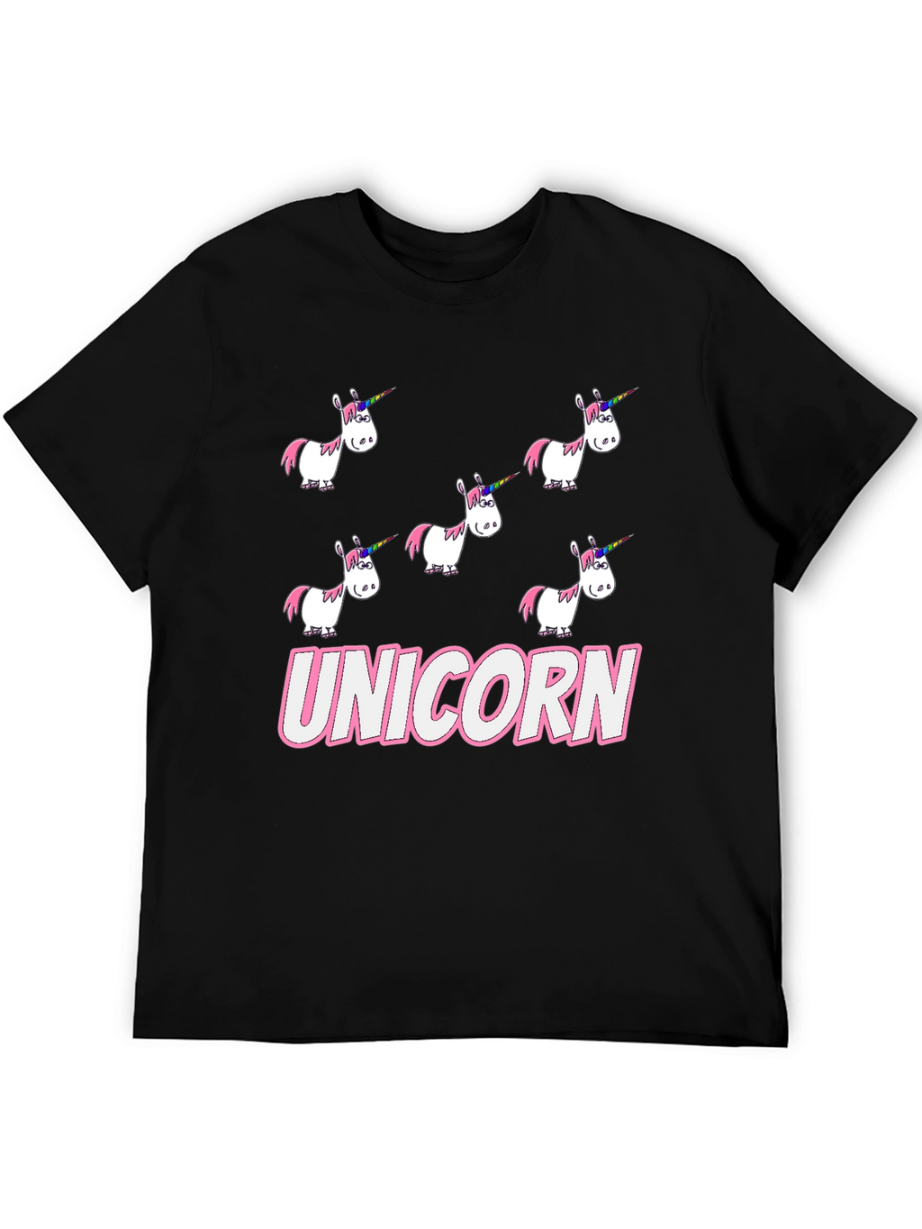 Unicorn Cartoon Print Black T-Shirt