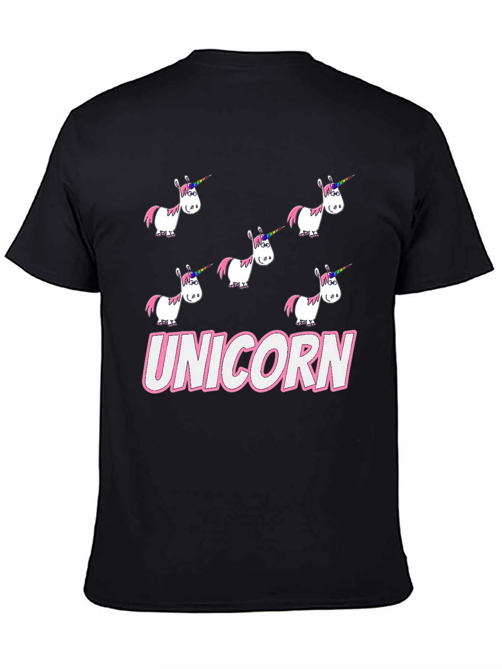 Unicorn Cartoon Print Black T-Shirt