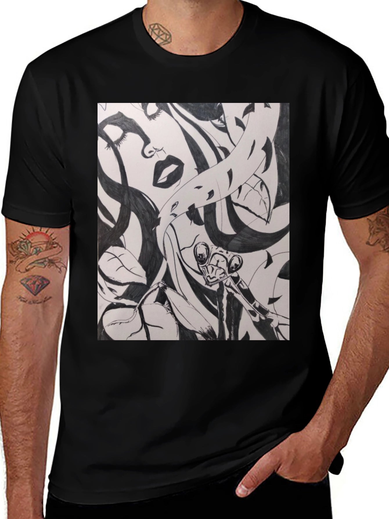 Unique Black T-Shirt with Artistic Graphic Print