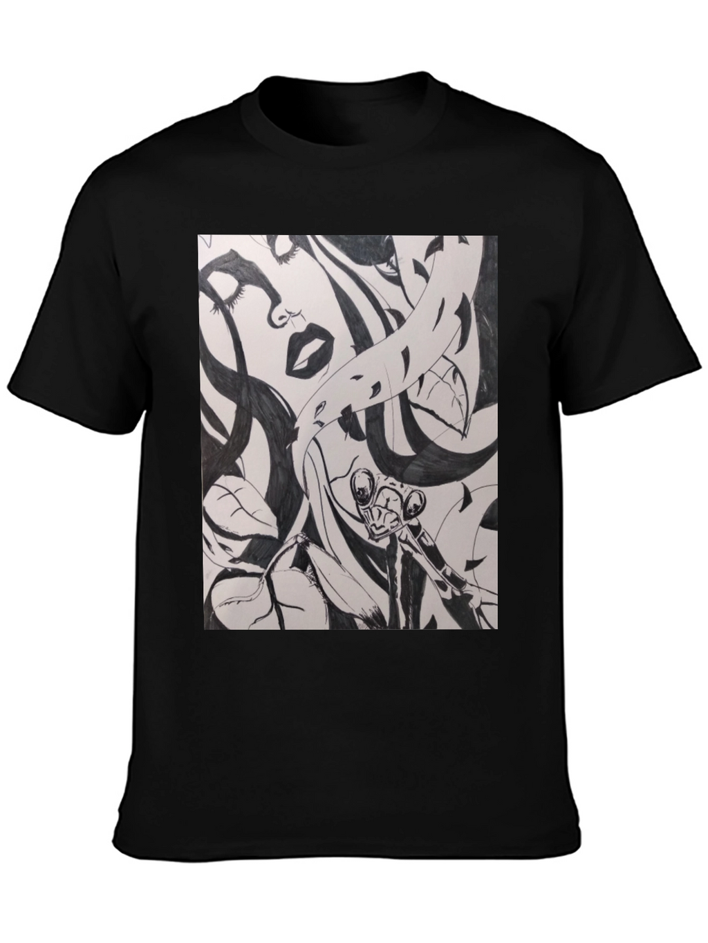 Unique Black T-Shirt with Artistic Graphic Print