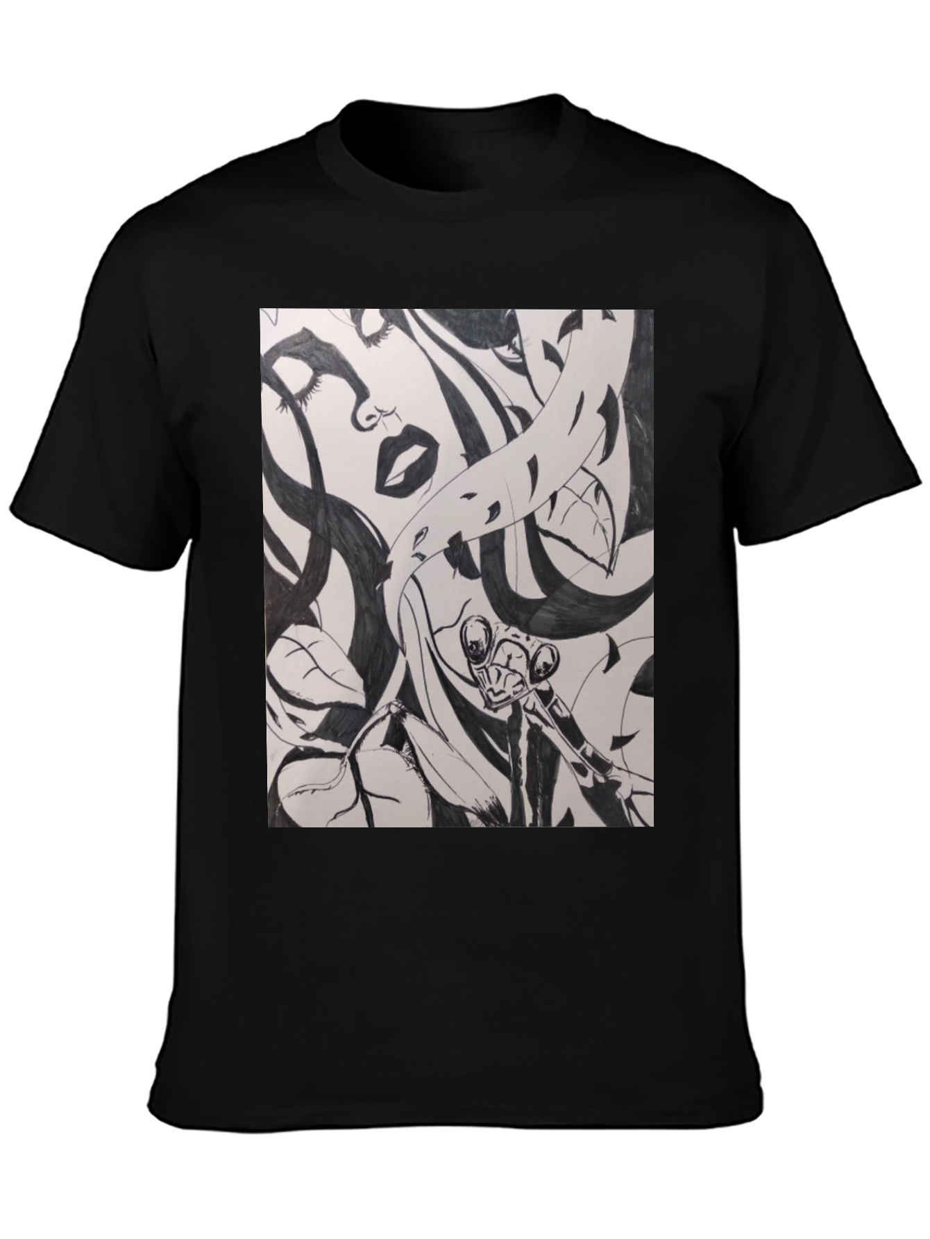Unique Black T-Shirt with Artistic Graphic Print
