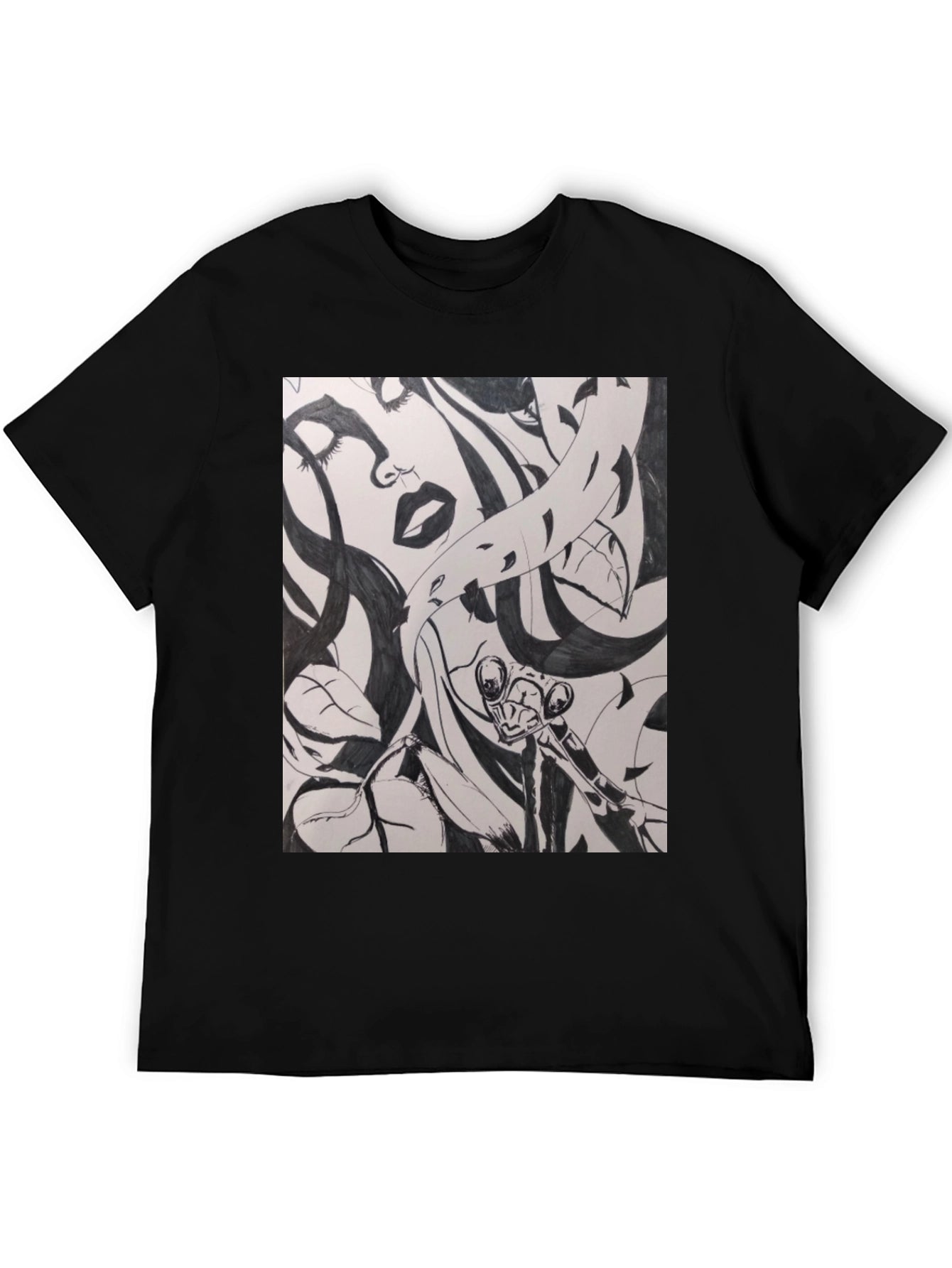 Unique Black T-Shirt with Artistic Graphic Print