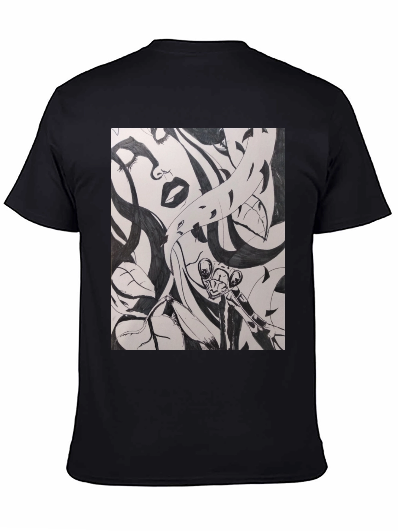 Unique Black T-Shirt with Artistic Graphic Print