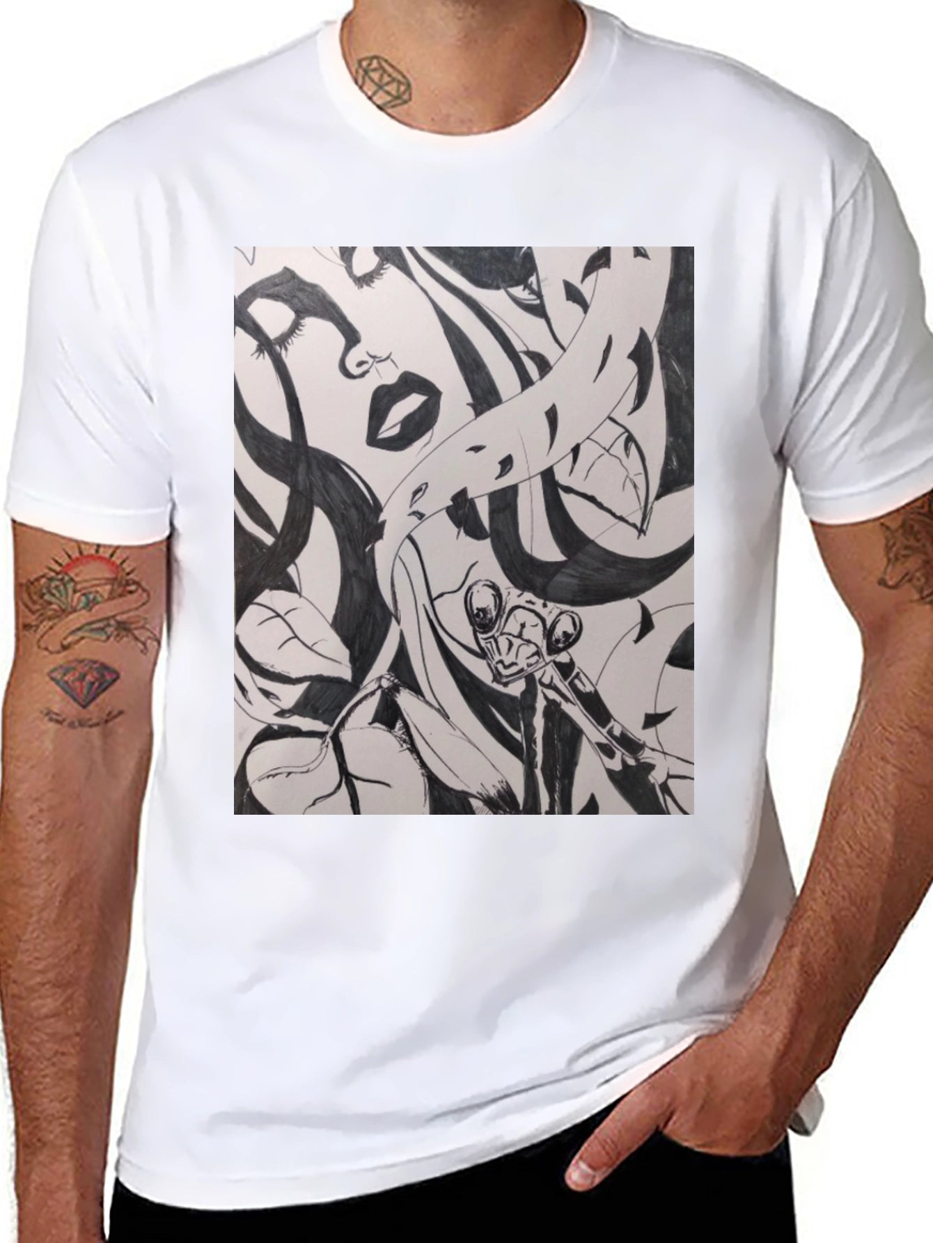 Unique Black T-Shirt with Artistic Graphic Print
