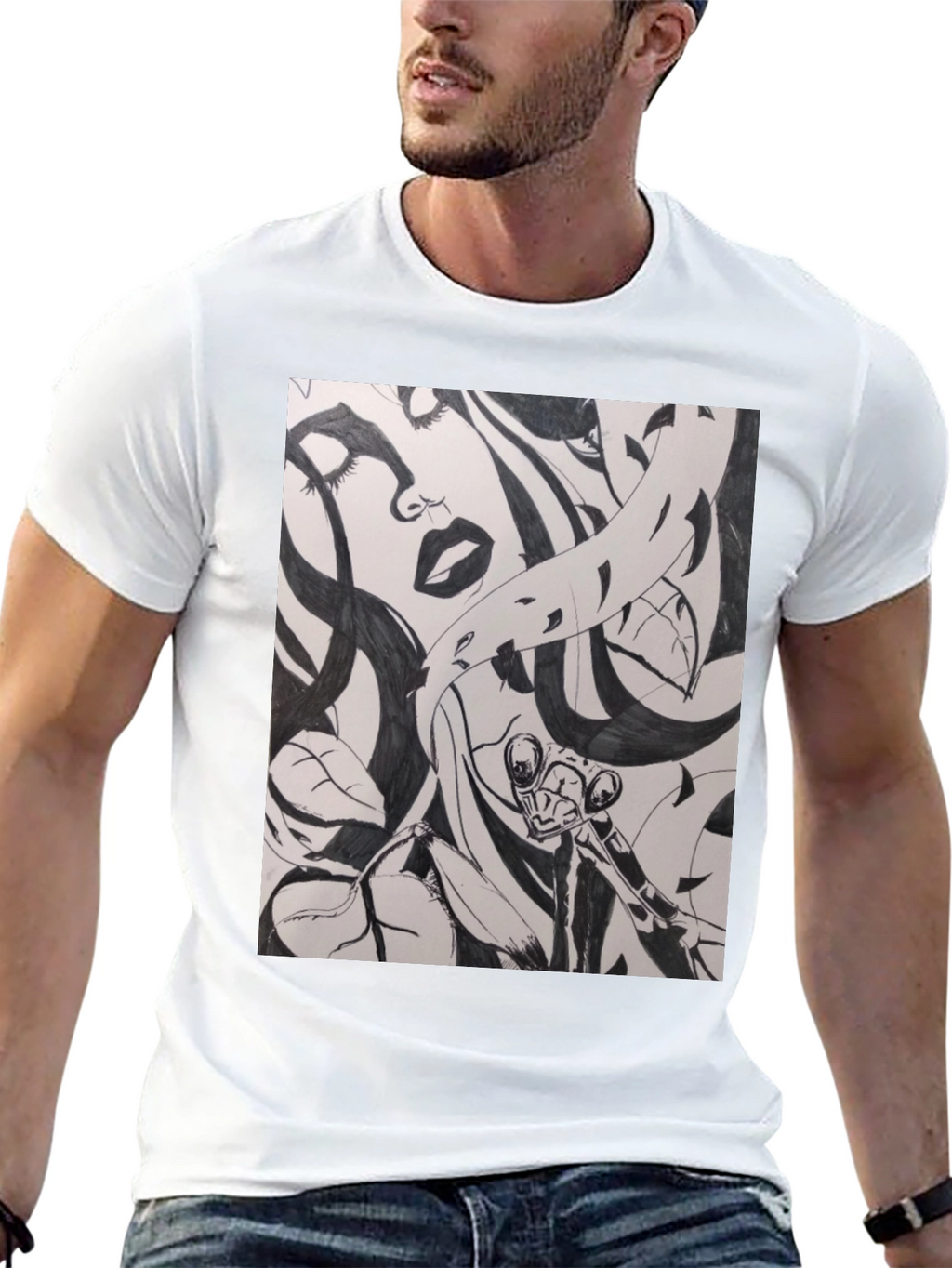 Unique Black T-Shirt with Artistic Graphic Print