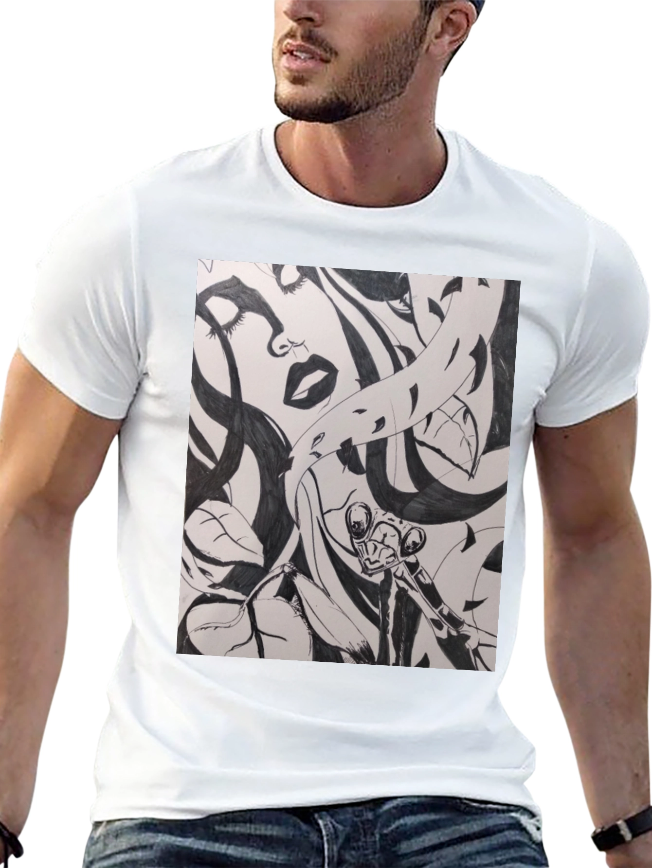 Unique Black T-Shirt with Artistic Graphic Print