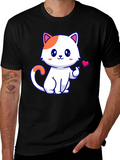 Cute Cat Graphic Tee - Black Cotton T-Shirt