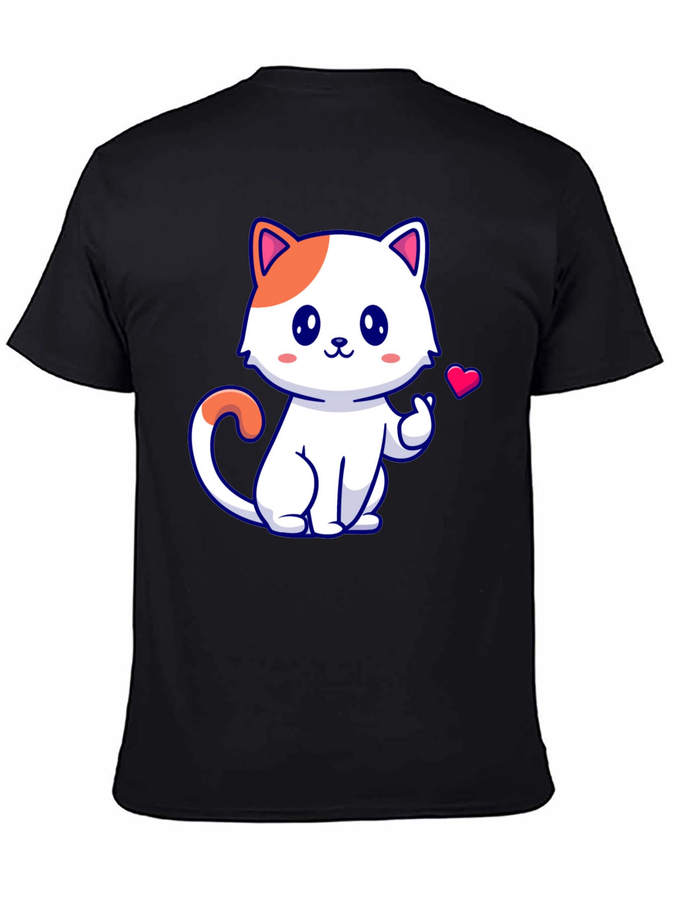 Cute Cat Graphic Tee - Black Cotton T-Shirt