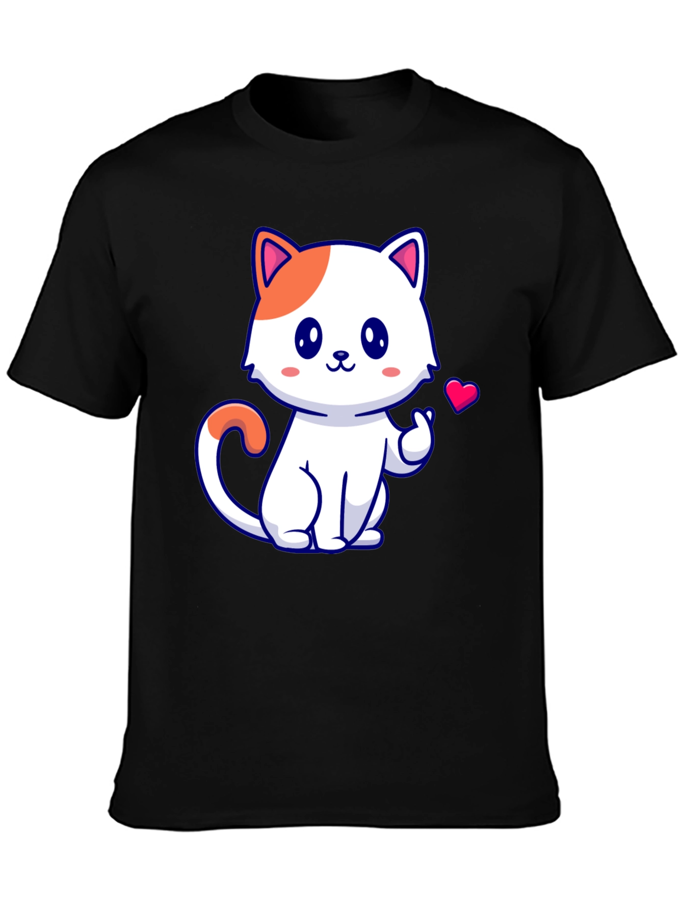 Cute Cat Graphic Tee - Black Cotton T-Shirt