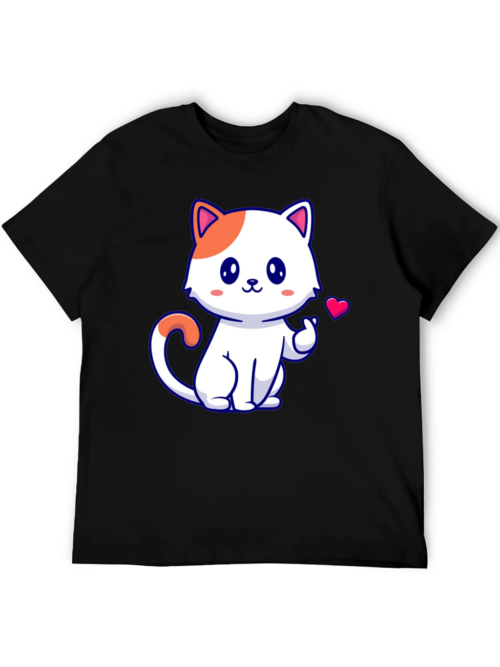 Cute Cat Graphic Tee - Black Cotton T-Shirt