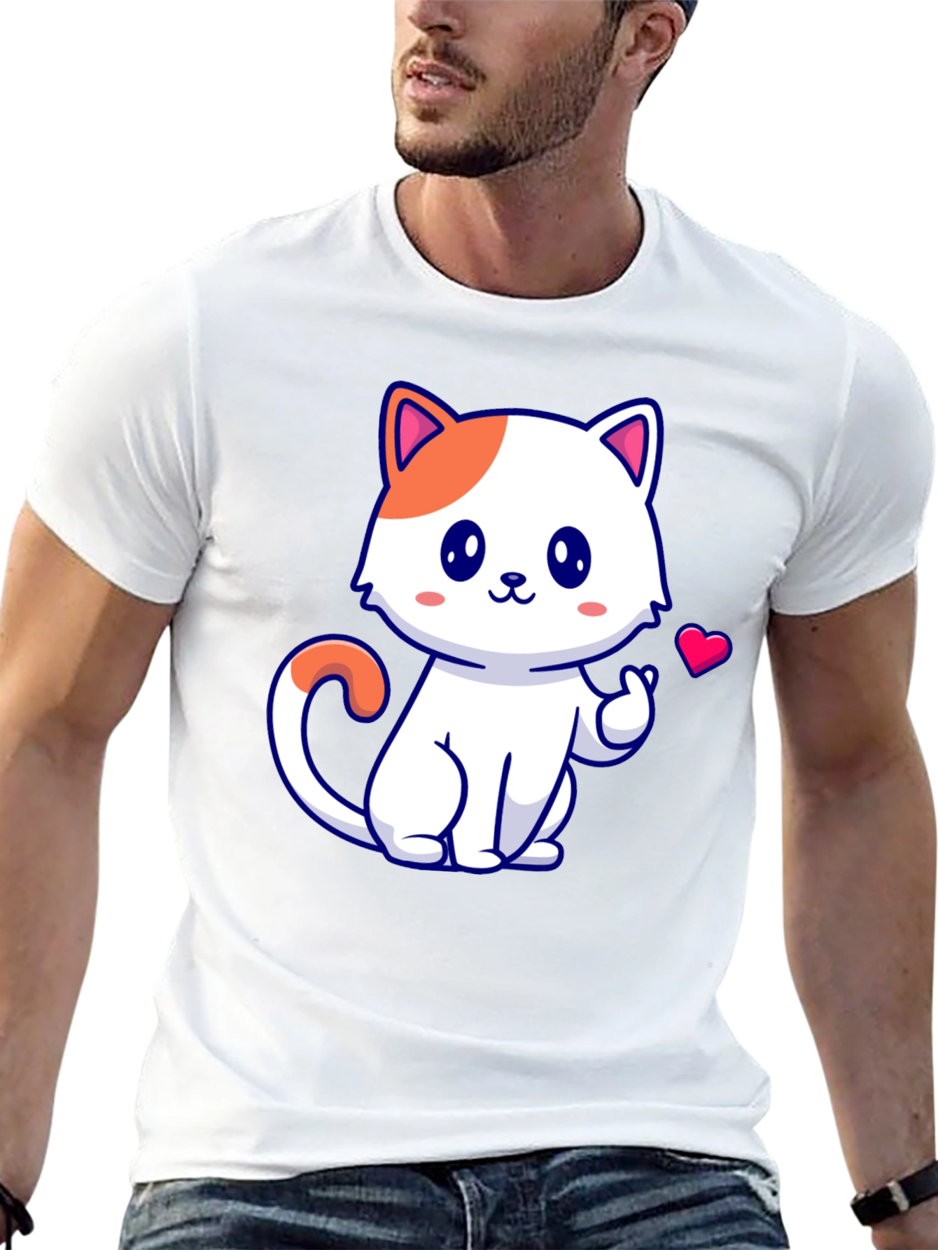 Cute Cat Graphic Tee - Black Cotton T-Shirt