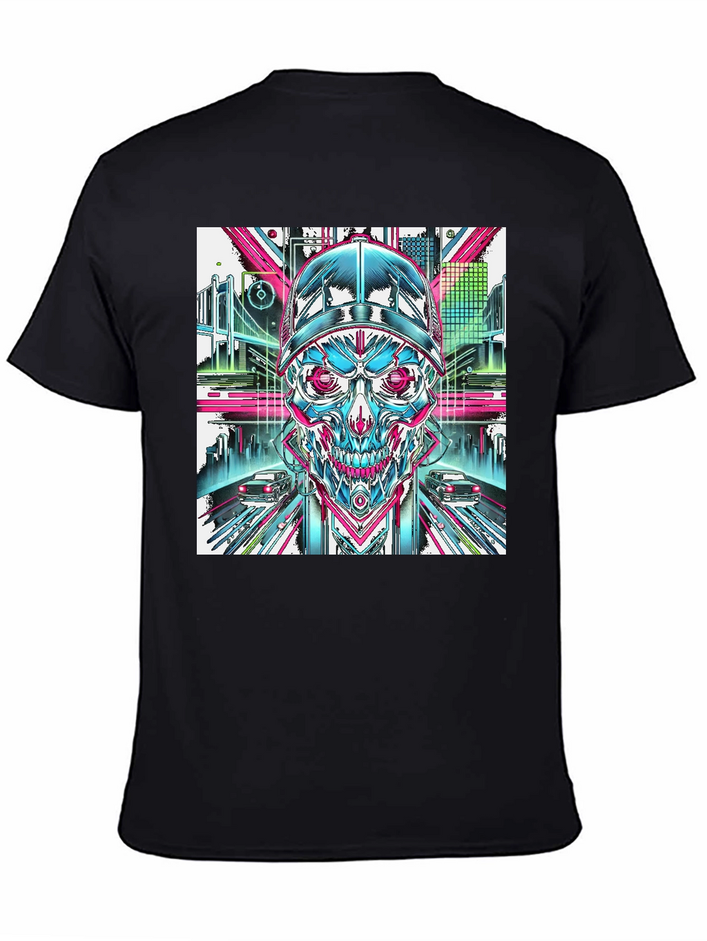 Cyberpunk Skull Graphic T-Shirt