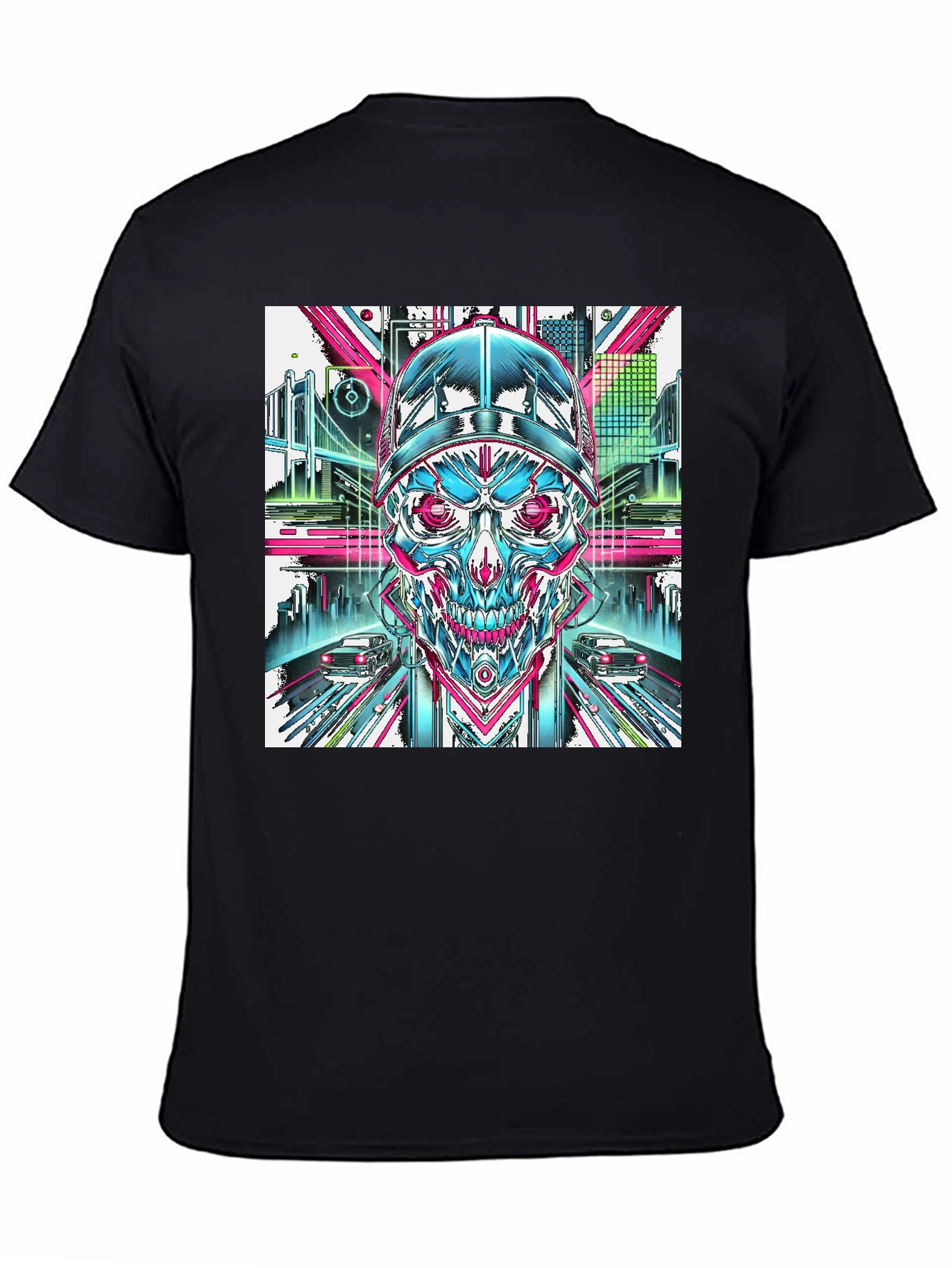 Cyberpunk Skull Graphic T-Shirt