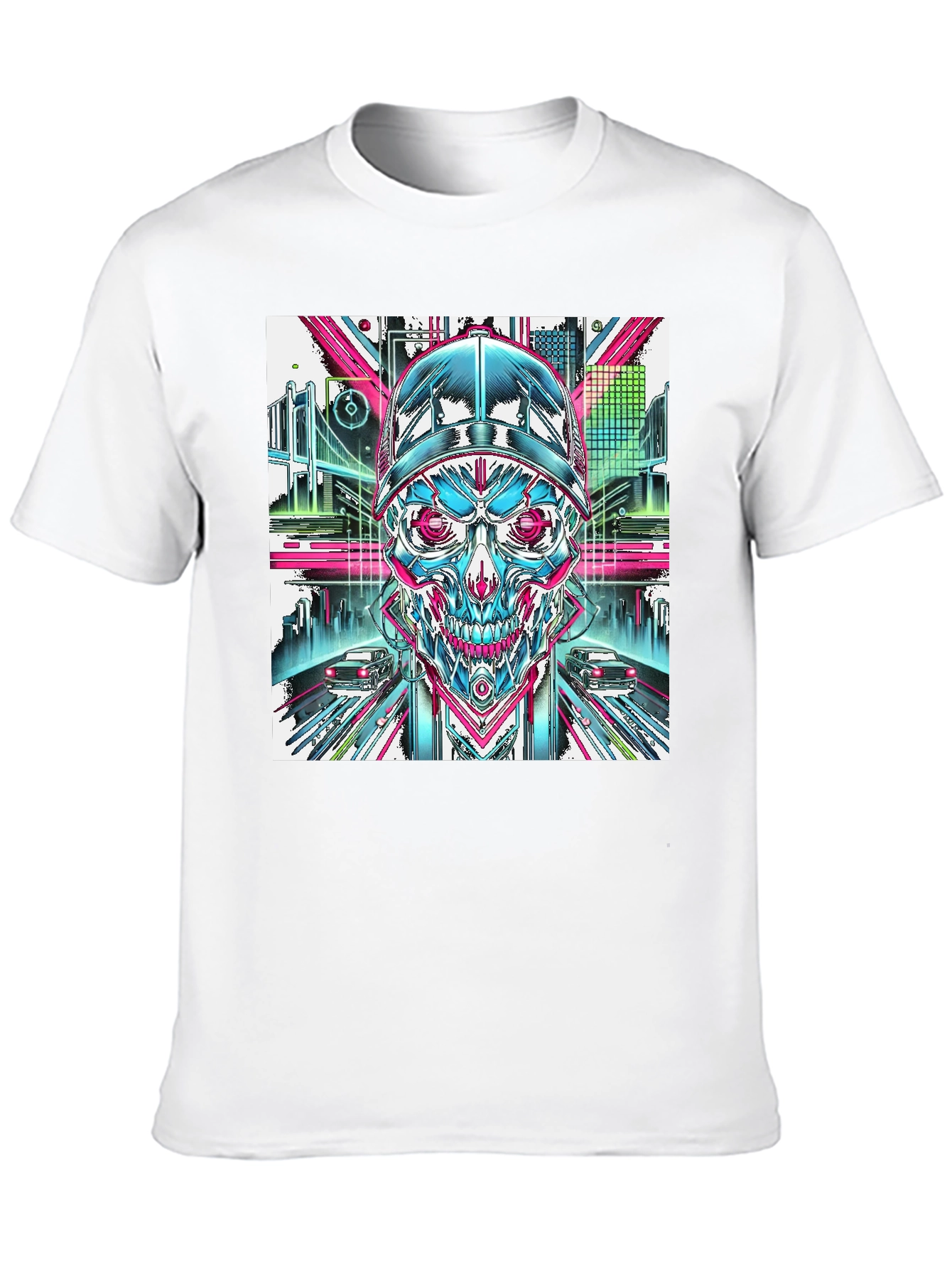 Cyberpunk Skull Graphic T-Shirt