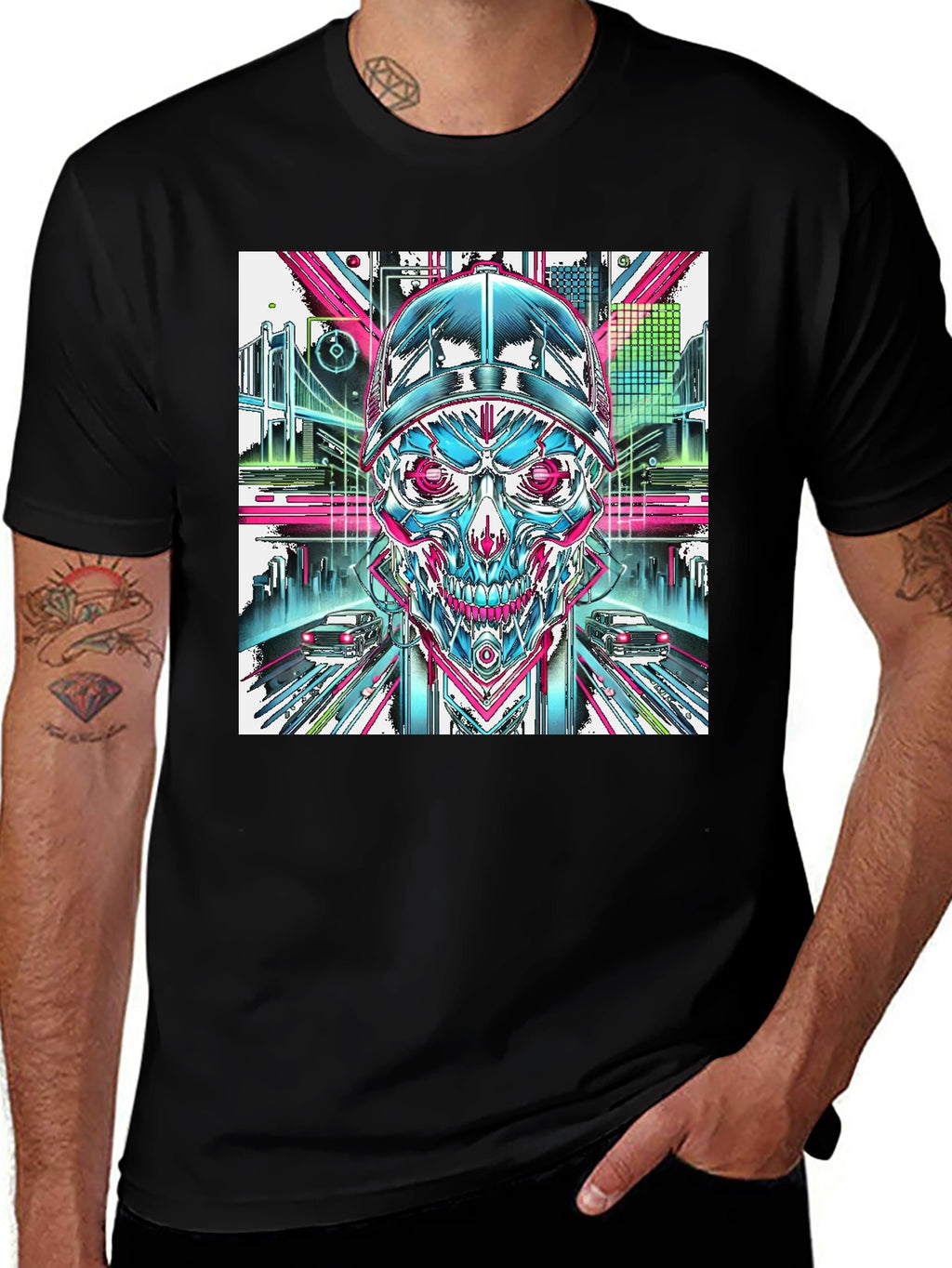 Cyberpunk Skull Graphic T-Shirt