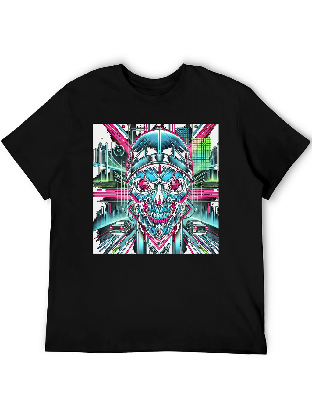 Cyberpunk Skull Graphic T-Shirt