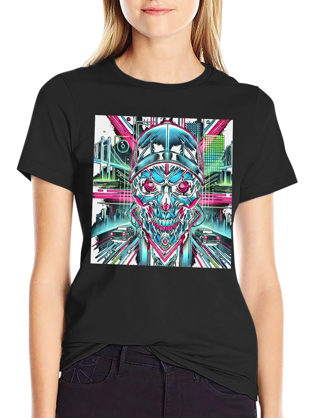 Cyberpunk Skull Graphic T-Shirt