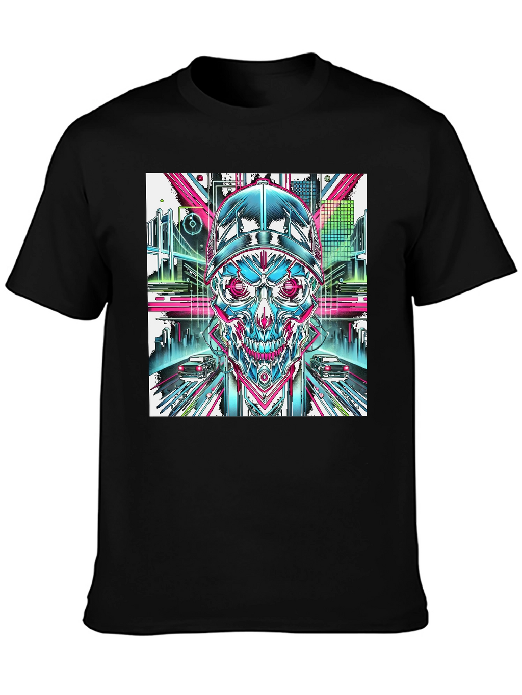 Cyberpunk Skull Graphic T-Shirt