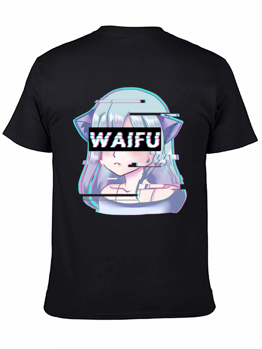 Waifu Glitch Anime Graphic Tee - Black T-Shirt