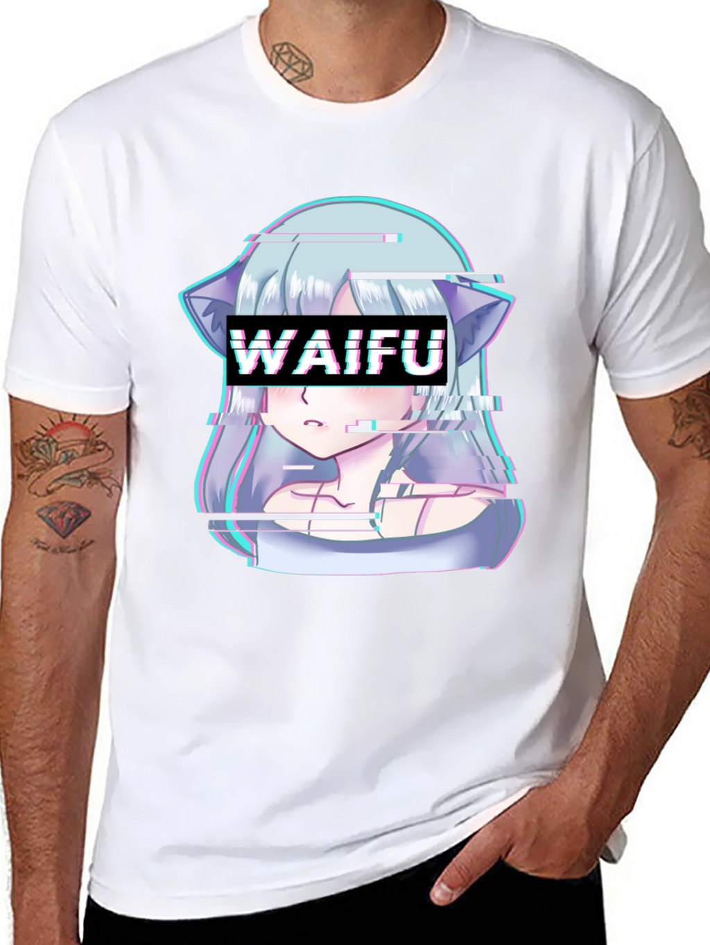 Waifu Glitch Anime Graphic Tee - Black T-Shirt